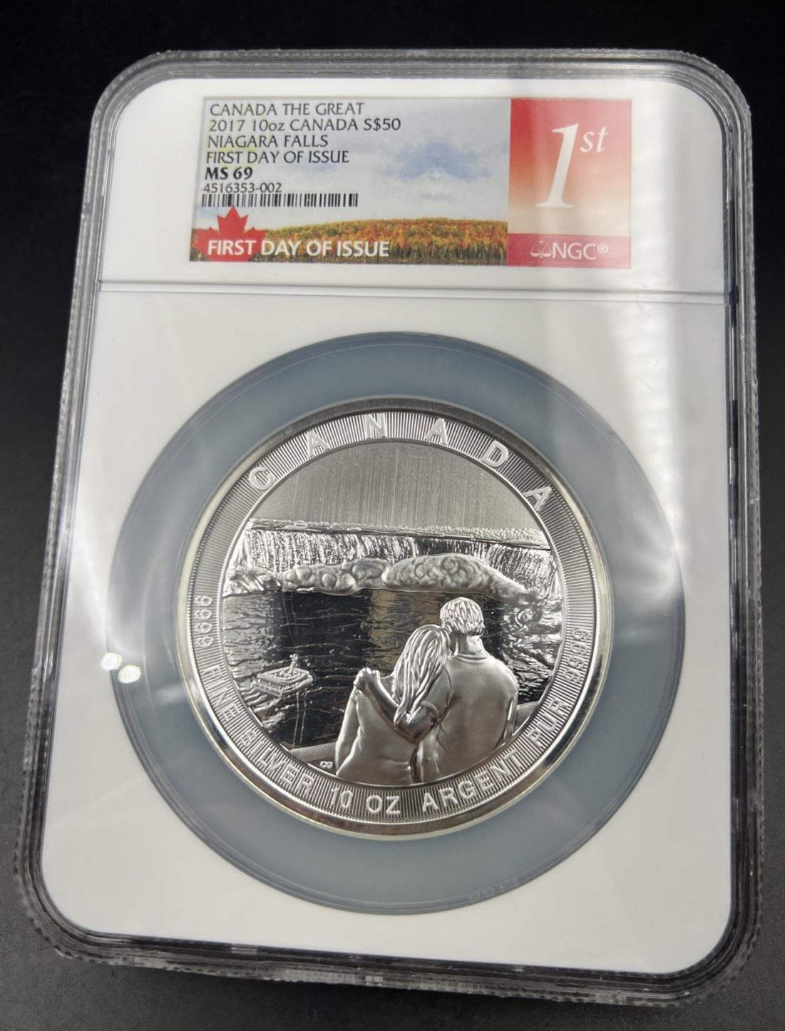 2017 Canada S$50 10 Oz Silver Niagara Falls Commemorative NGC MS69 FDOI #002