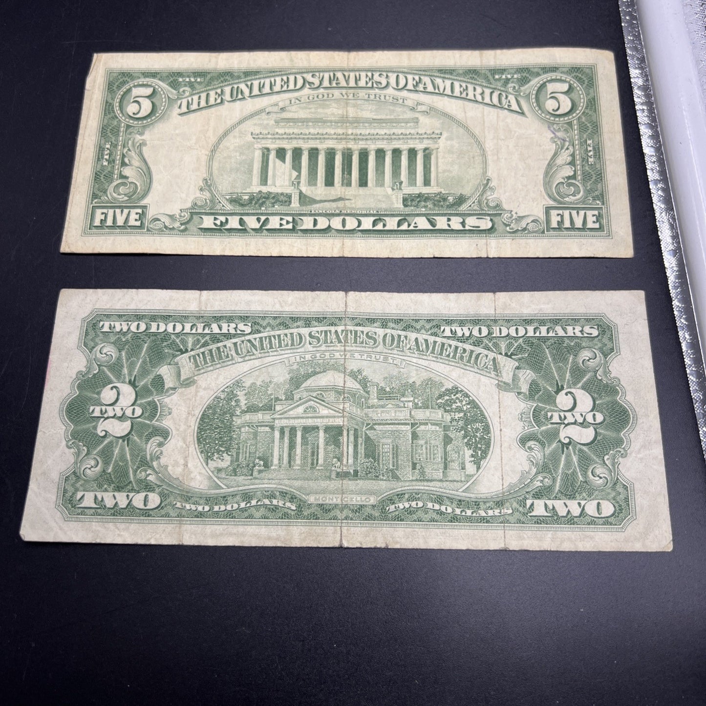 2 Note United States Legal Tender Red Seal Set 1963 $2 & $5 Bills VG+ Circ #564