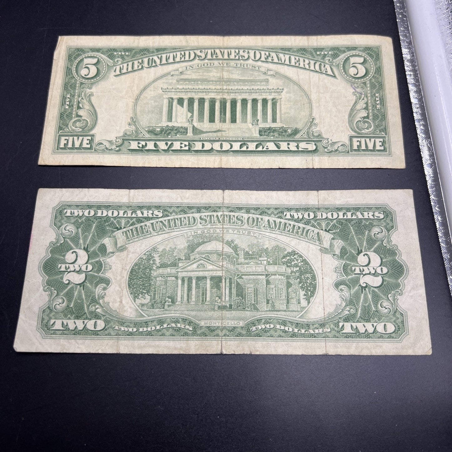2 Note United States Legal Tender Red Seal Set 1963 $2 & $5 Bills VG+ Circ #564