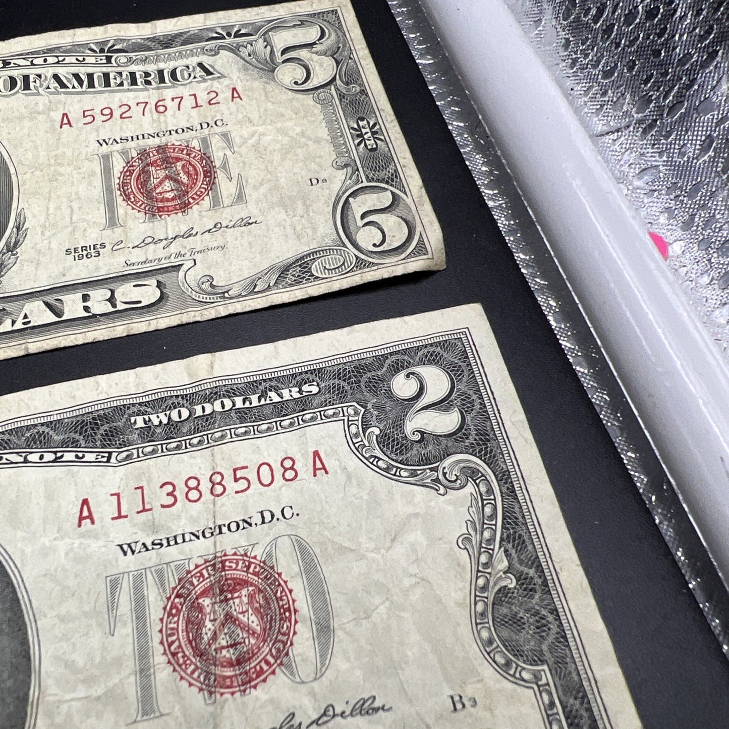 2 Note United States Legal Tender Red Seal Set 1963 $2 & $5 Bills VG Circ #508