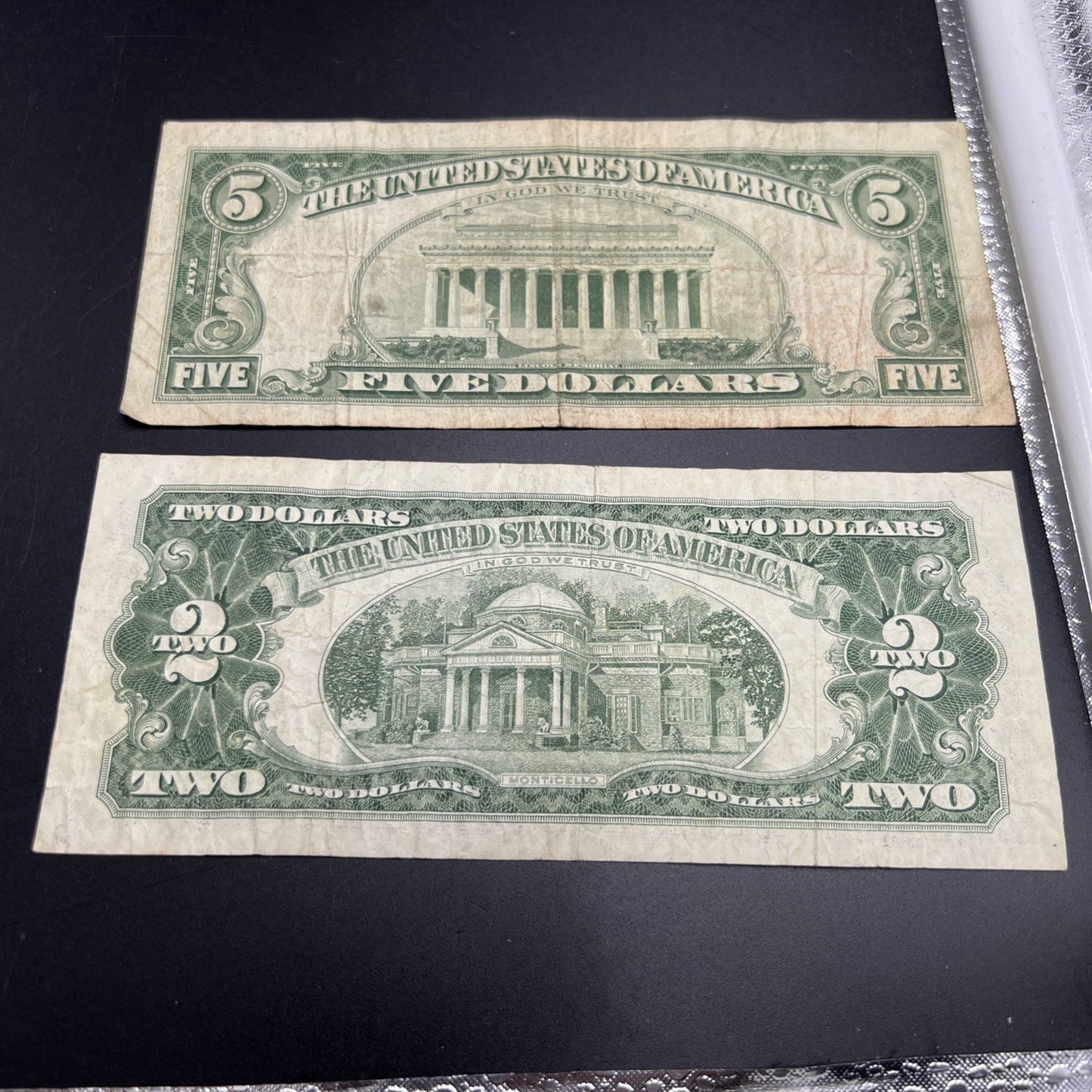 2 Note United States Legal Tender Red Seal Set 1963 $2 & $5 Bills VG Circ #508