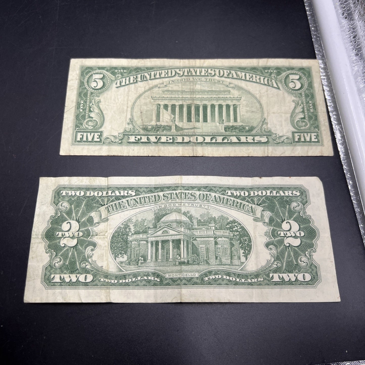 2 Note United States Legal Tender Red Seal Set 1963 $2 & $5 Bills VG Circ #517