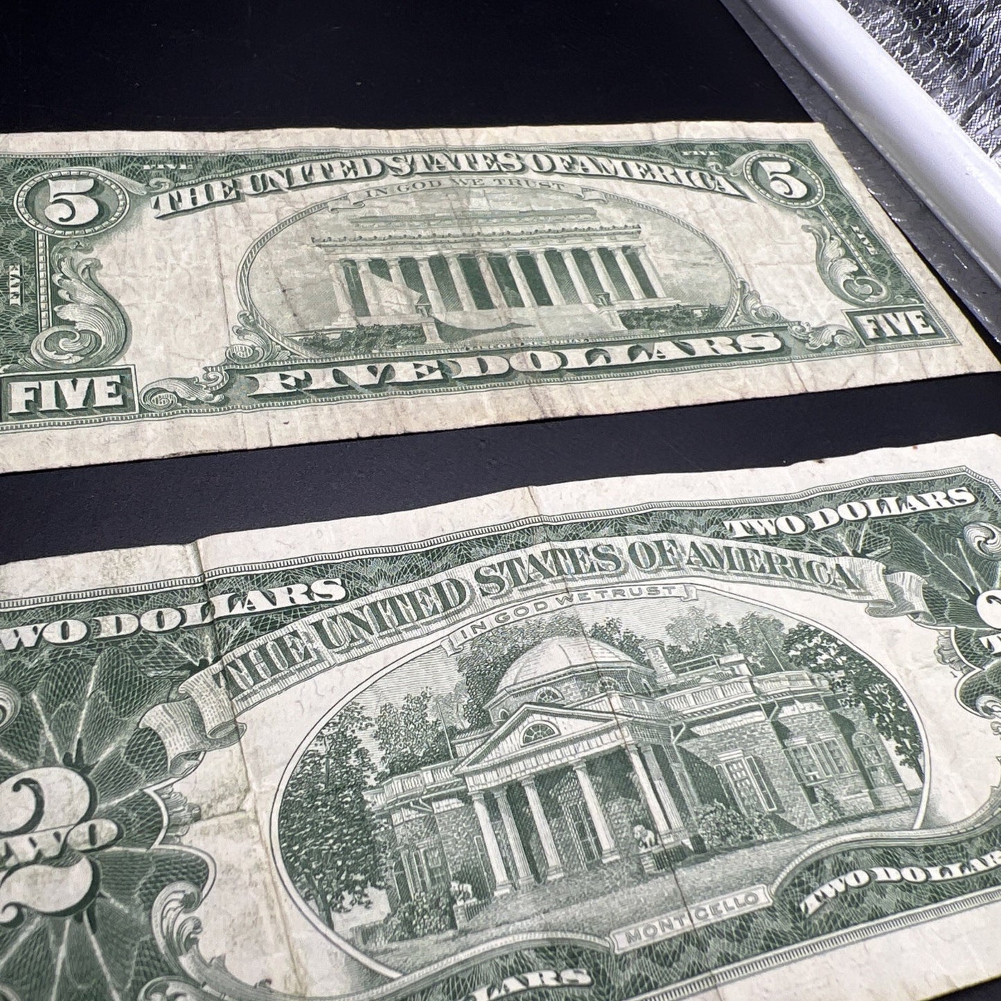 2 Note United States Legal Tender Red Seal Set 1963 $2 & $5 Bills VG Circ #517