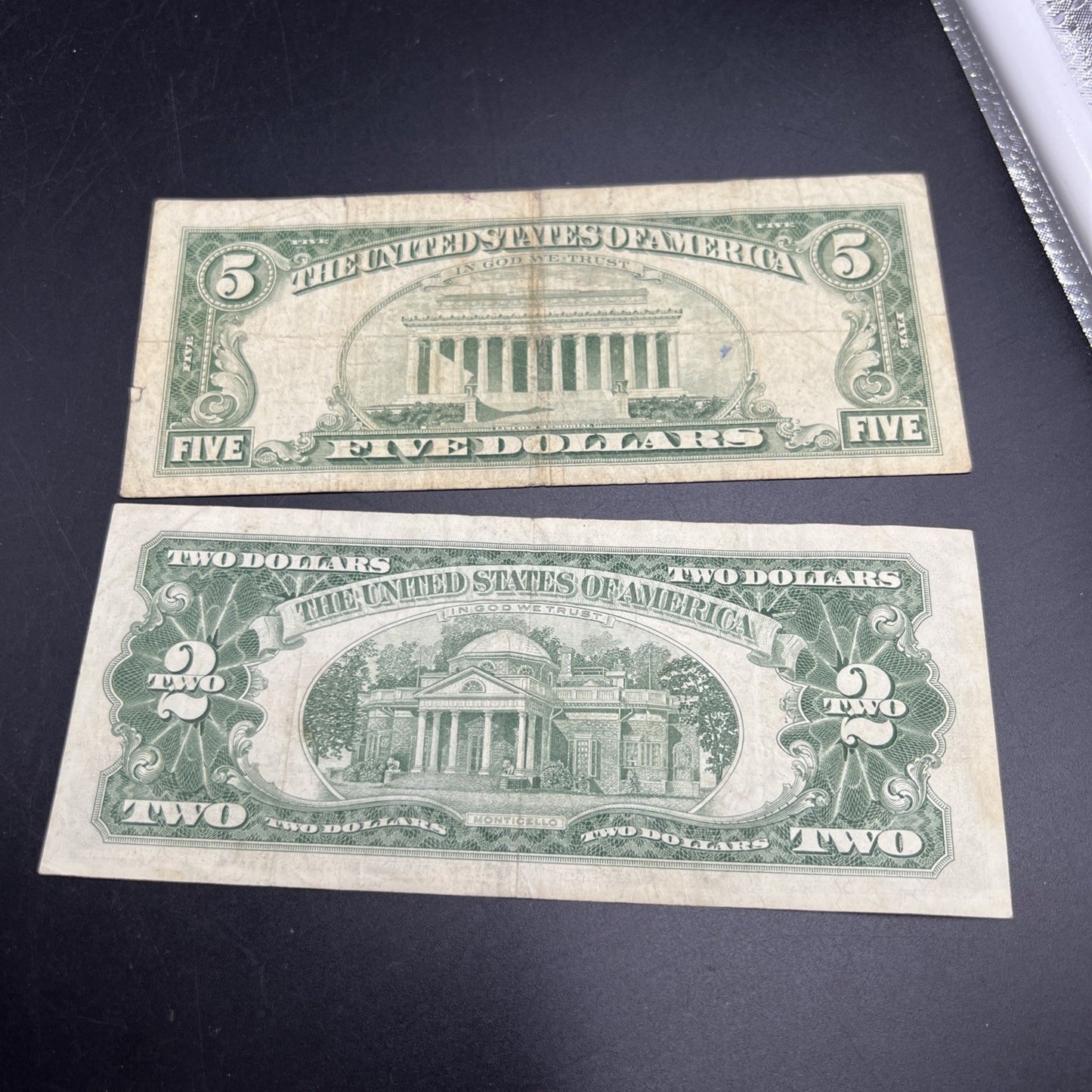 2 Note United States Legal Tender Red Seal Set 1963 $2 & $5 Bills VG+ Circ #788