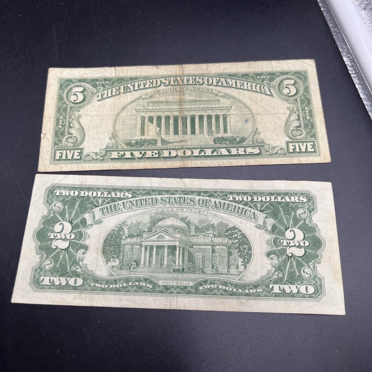 2 Note United States Legal Tender Red Seal Set 1963 $2 & $5 Bills VG+ Circ #788