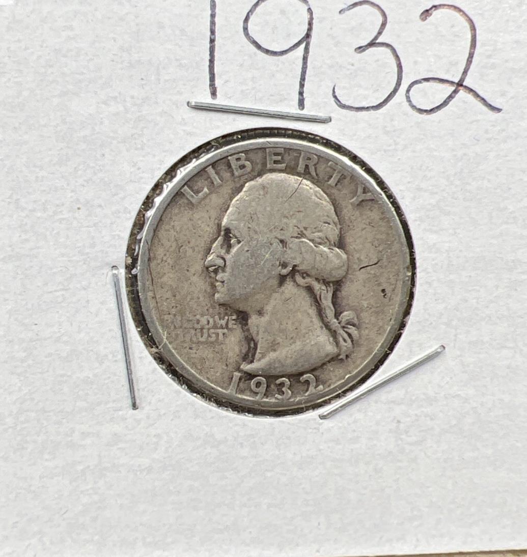 1932 P 25c Washington 90% Silver Quarter Coin Choice VG Very Good / Fine SKU#32A