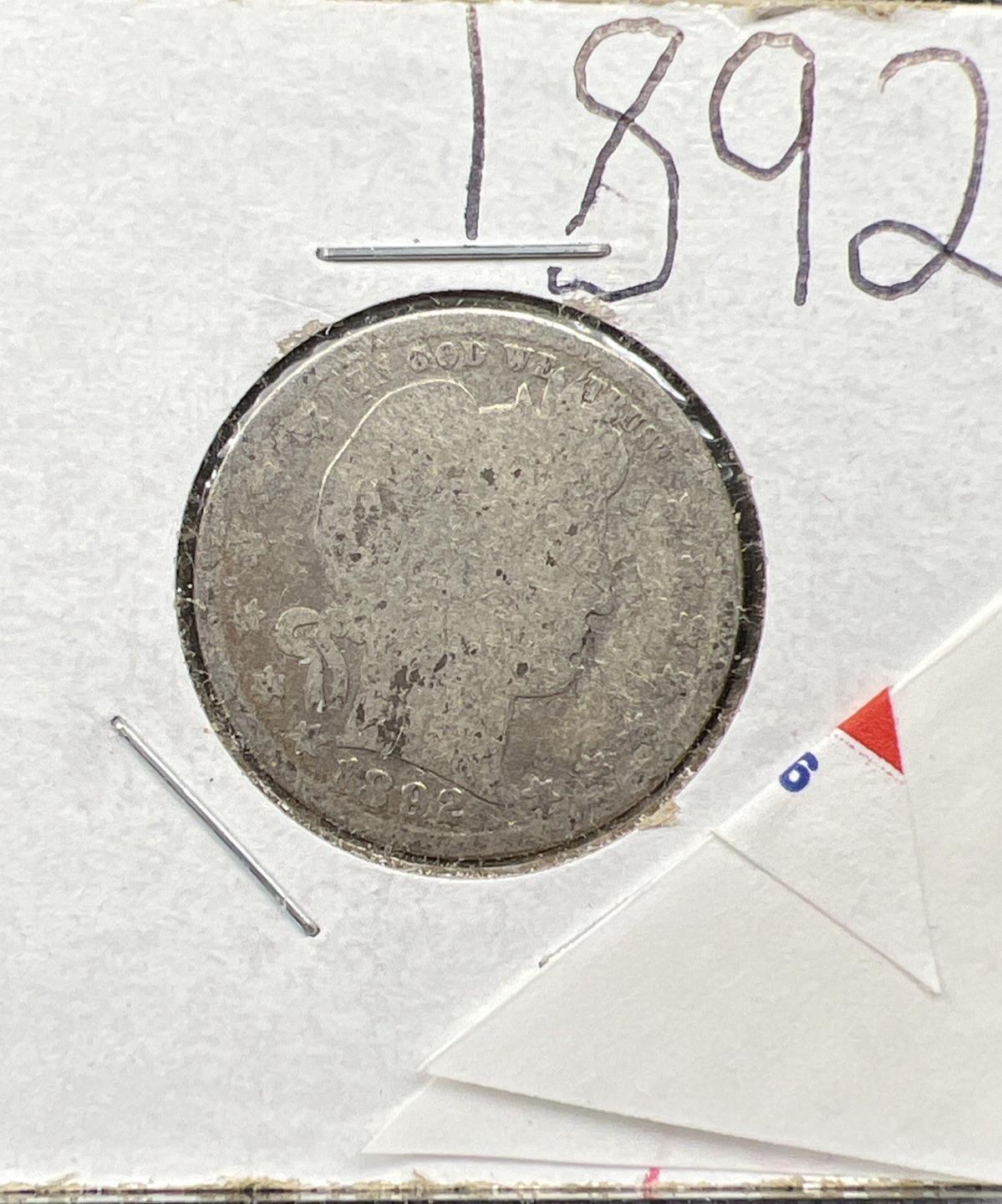 1892 25c Barber Silver Quarter Coin AG About Good First Year of Issue SKU#92A
