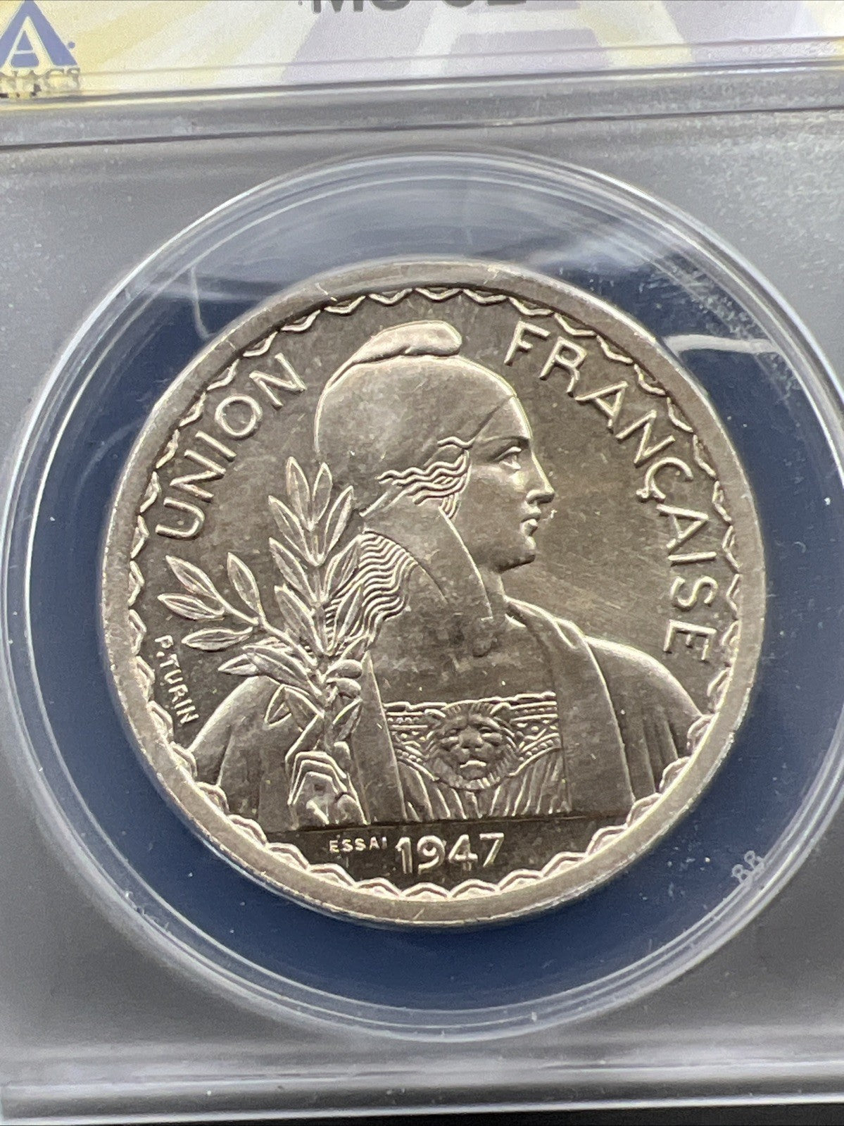 1947 French Indo-China Essai Privy 1 Piastre Coin ANACS MS61 Piedfort KM-PE8