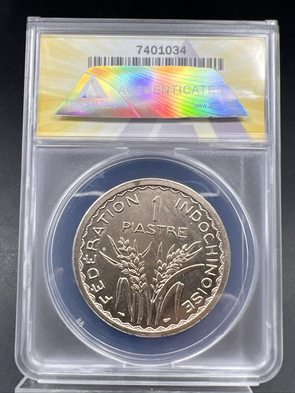 1947 French Indo-China Essai Privy 1 Piastre Coin ANACS MS61 Piedfort KM-PE8