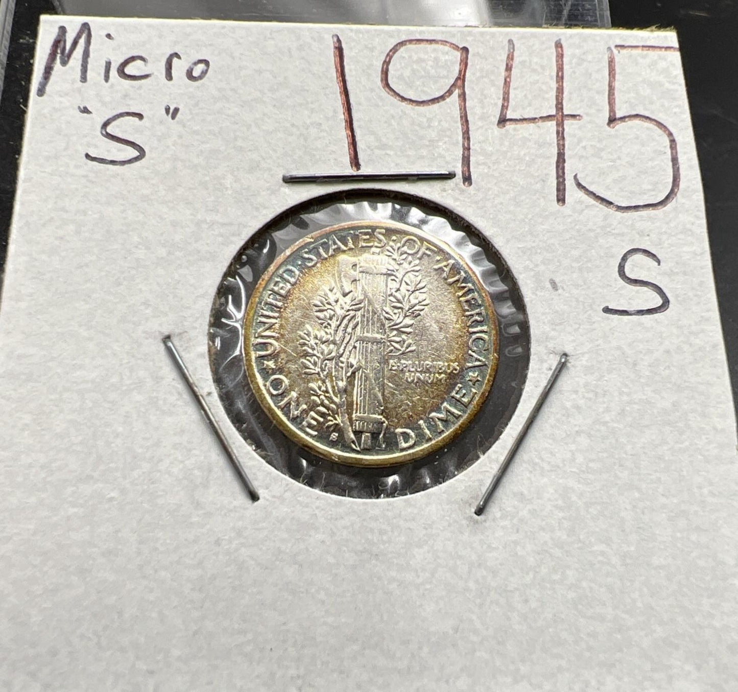 1945 S 10c Mercury Silver Dime Coin Micro S Variety AU Toner