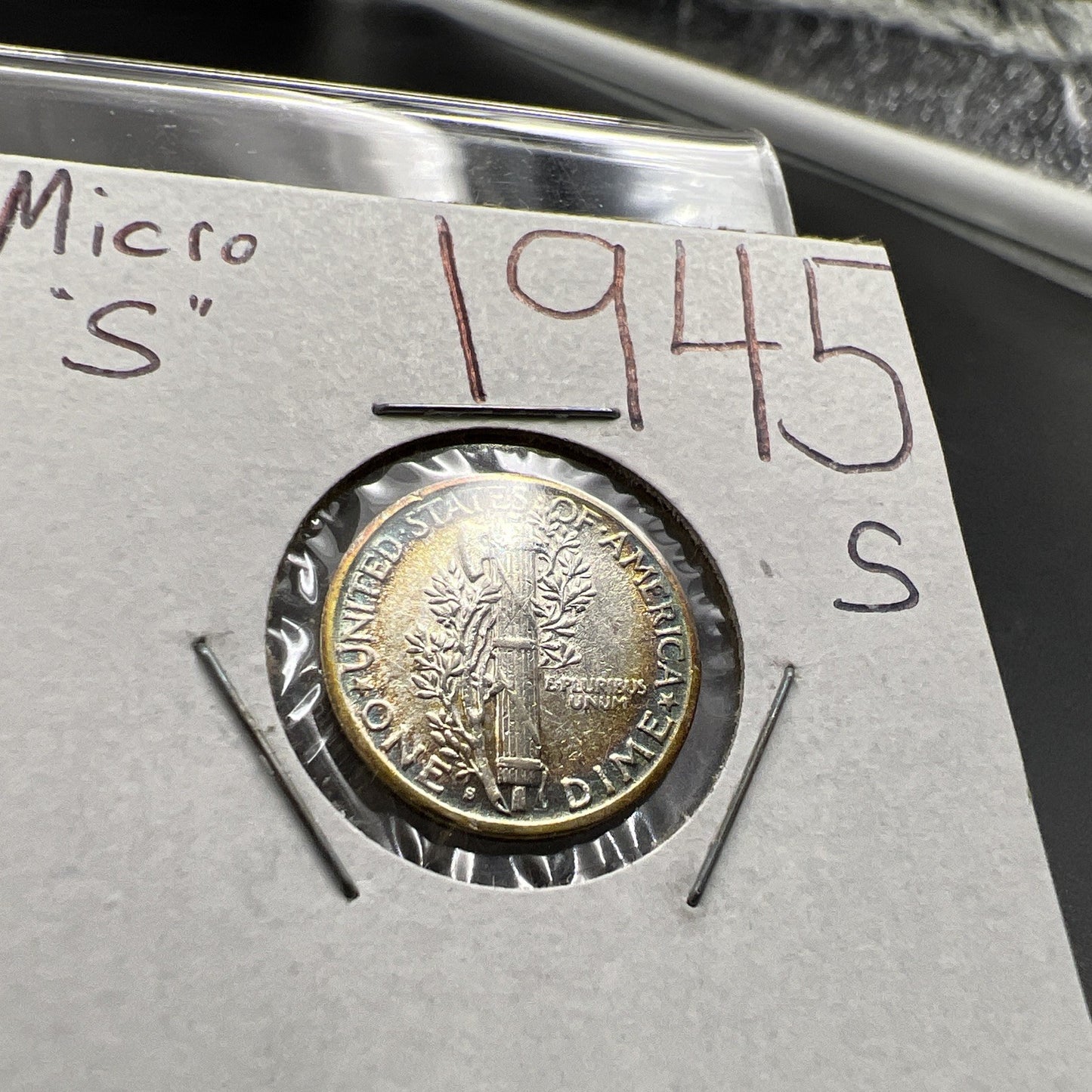 1945 S 10c Mercury Silver Dime Coin Micro S Variety AU Toner