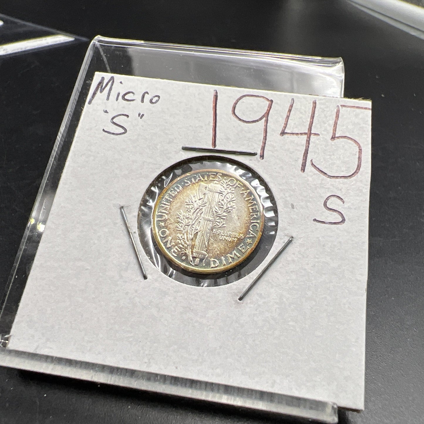 1945 S 10c Mercury Silver Dime Coin Micro S Variety AU Toner
