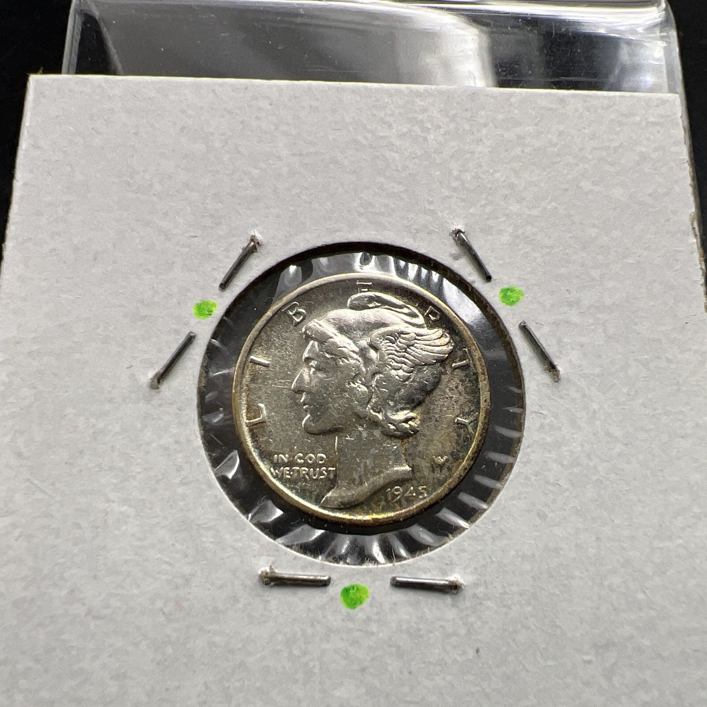 1945 S 10c Mercury Silver Dime Coin Micro S Variety AU Toner