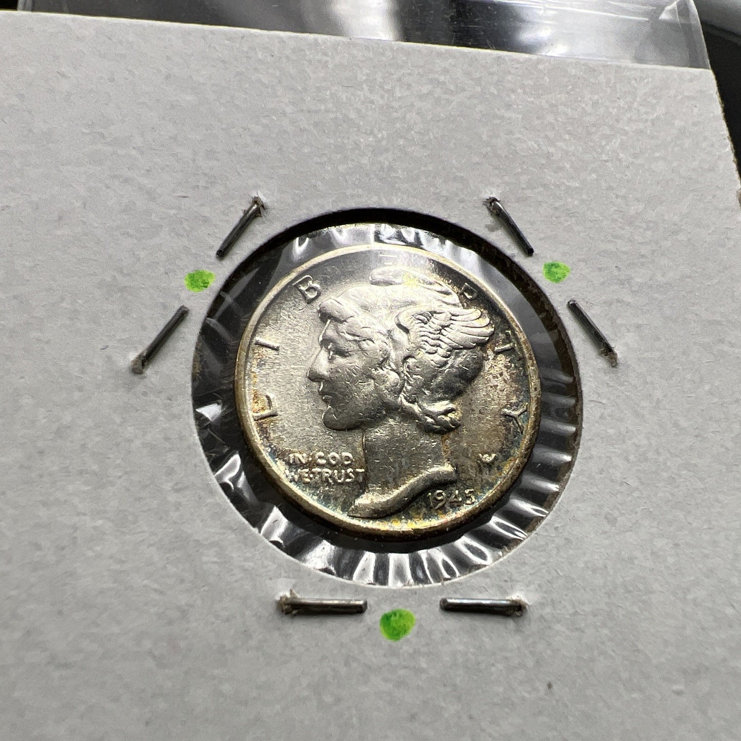 1945 S 10c Mercury Silver Dime Coin Micro S Variety AU Toner