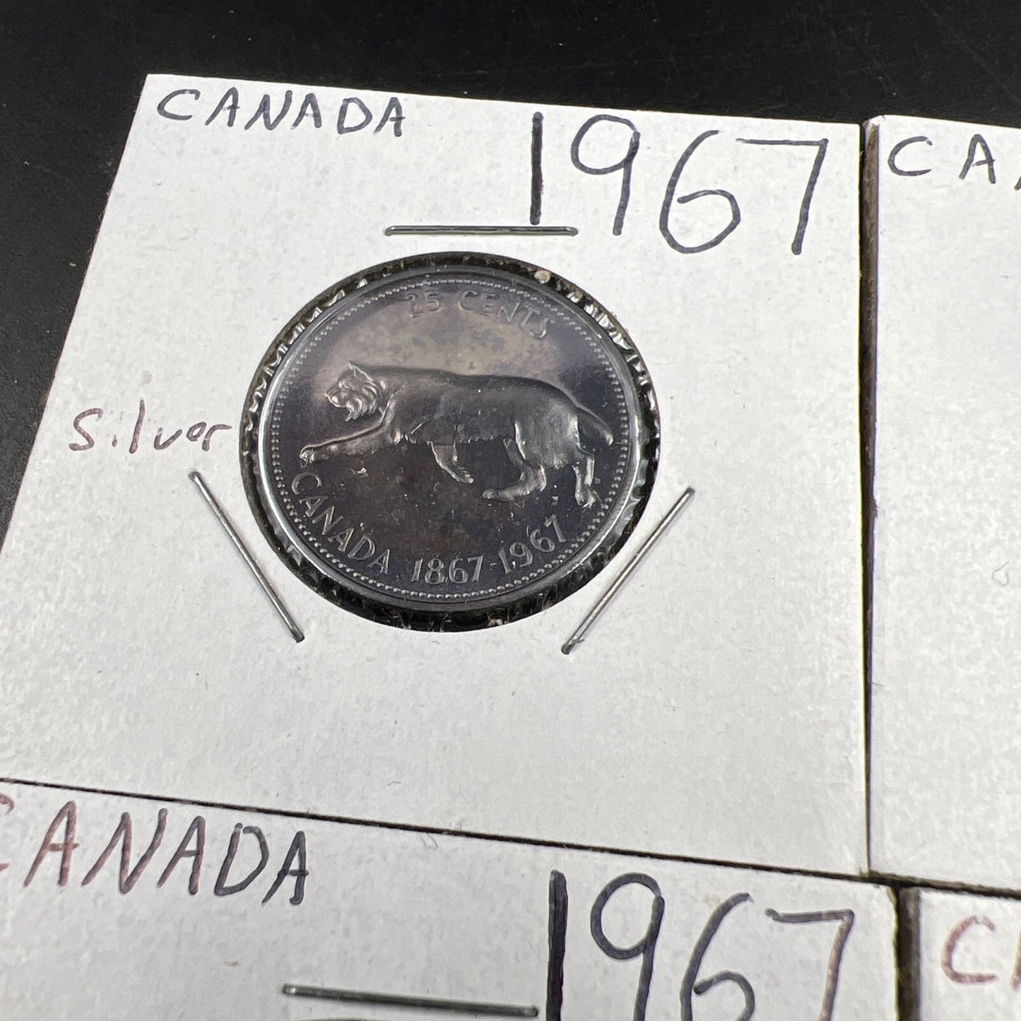 Lot of 6 1967 Canada Silver Coins Nice Toning $1 50c, 2 25c & 2 10c Coins #A
