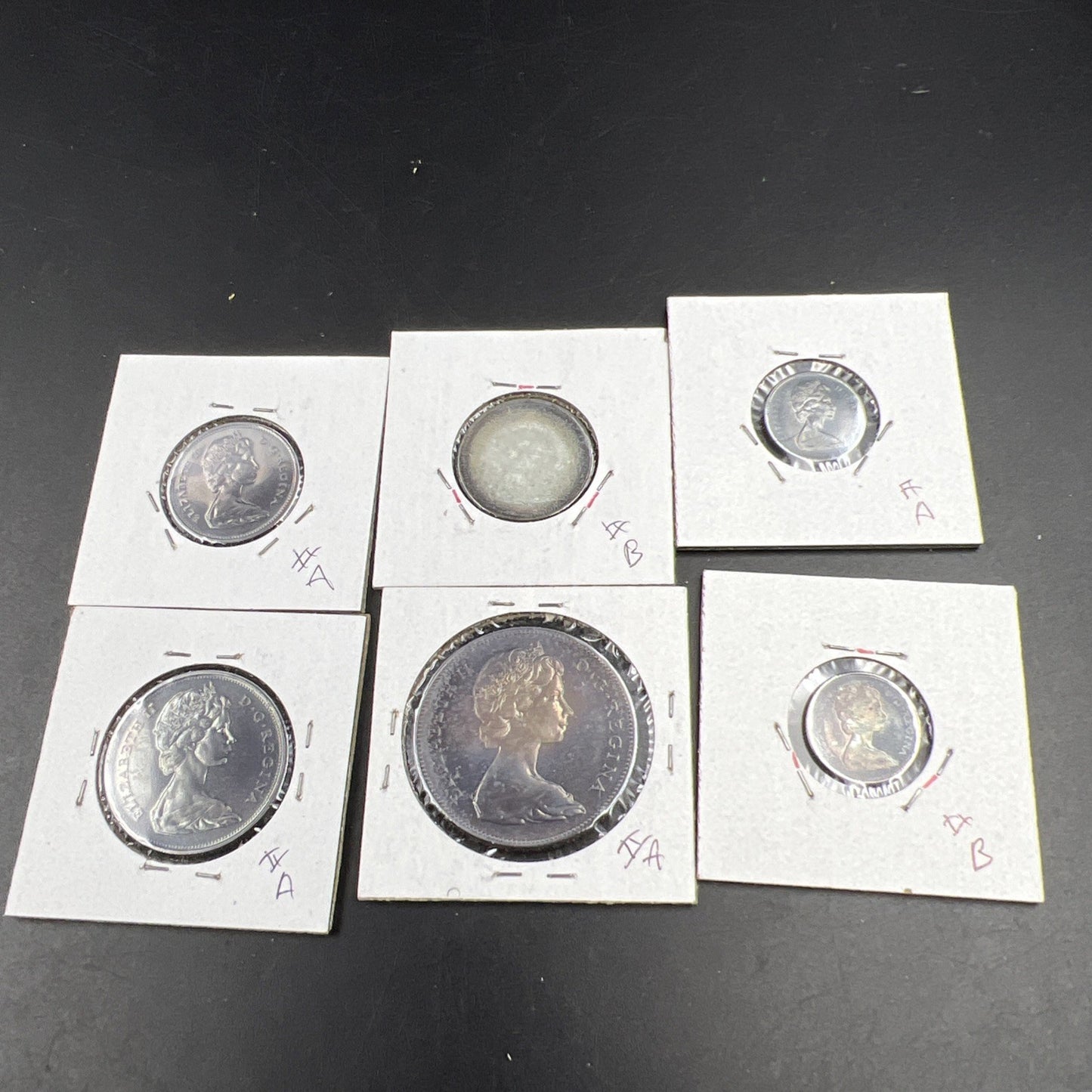 Lot of 6 1967 Canada Silver Coins Nice Toning $1 50c, 2 25c & 2 10c Coins #A