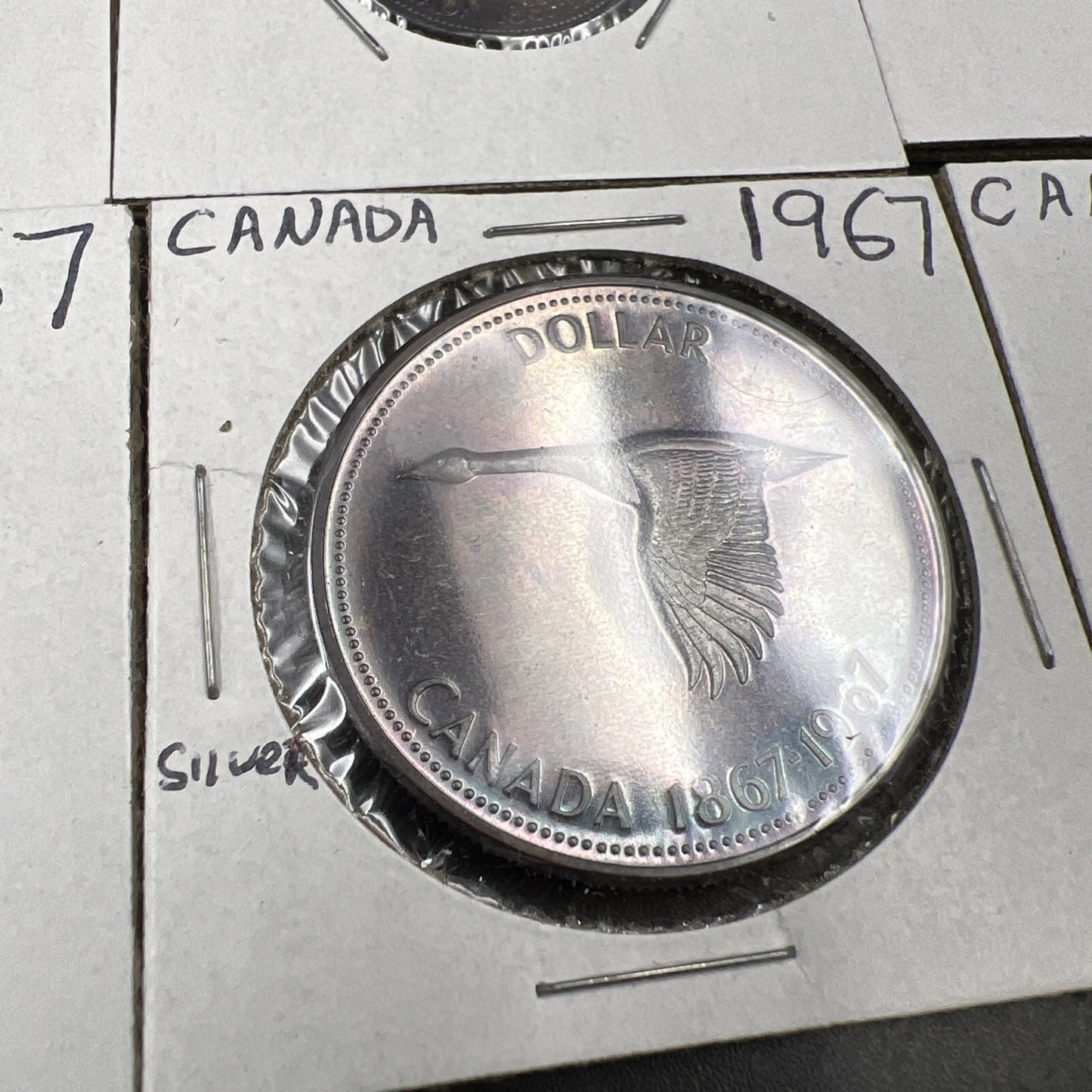 Lot of 6 1967 Canada Silver Coins Nice Toning $1 50c, 2 25c & 2 10c Coins #A