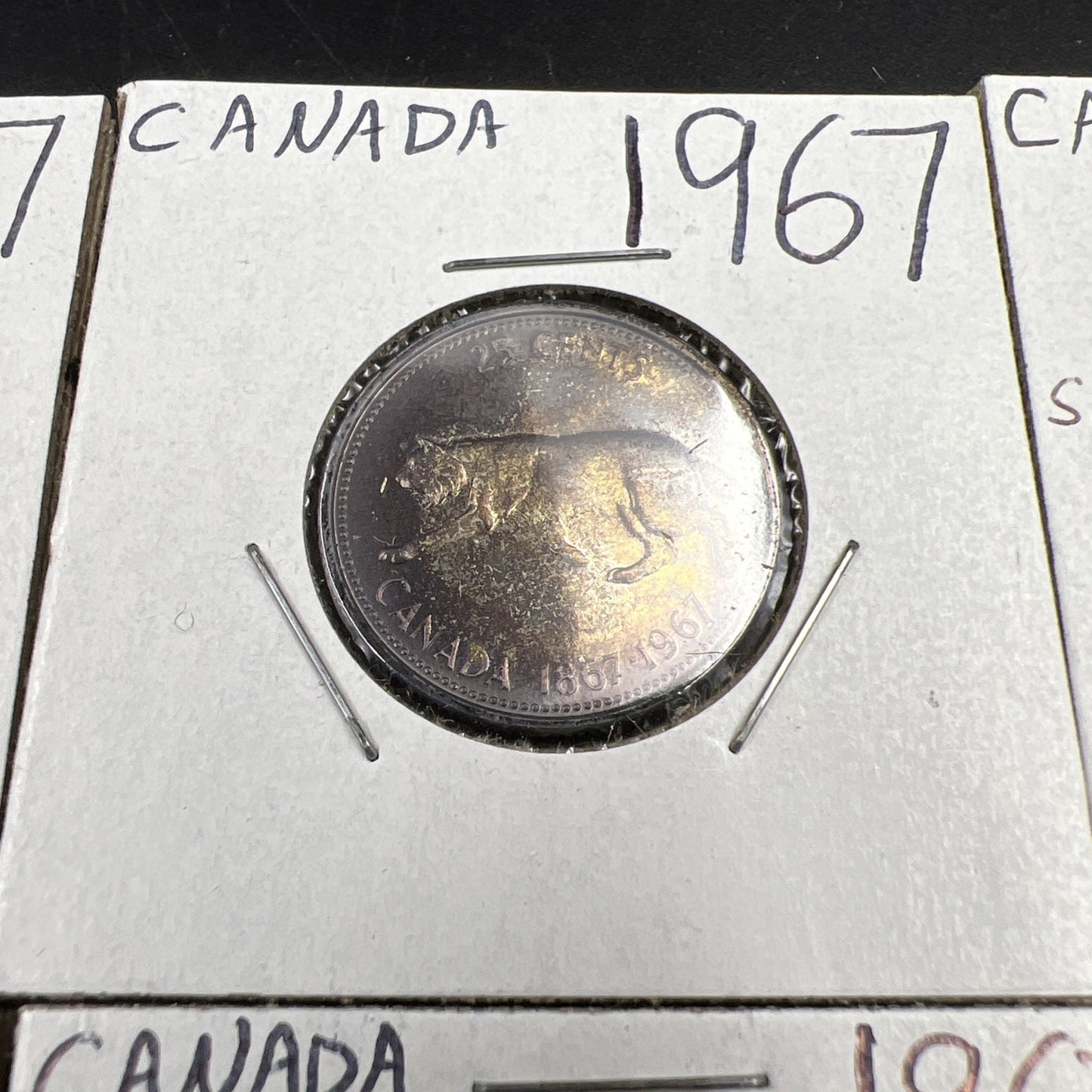 Lot of 6 1967 Canada Silver Coins Nice Toning $1 50c, 2 25c & 2 10c Coins #A