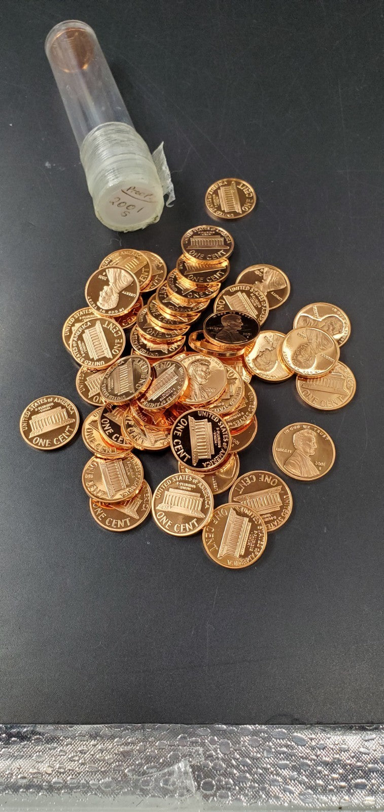 2001 S Proof 50 coin Lincoln Cent BU Uncirculated Roll In Plastic Tube