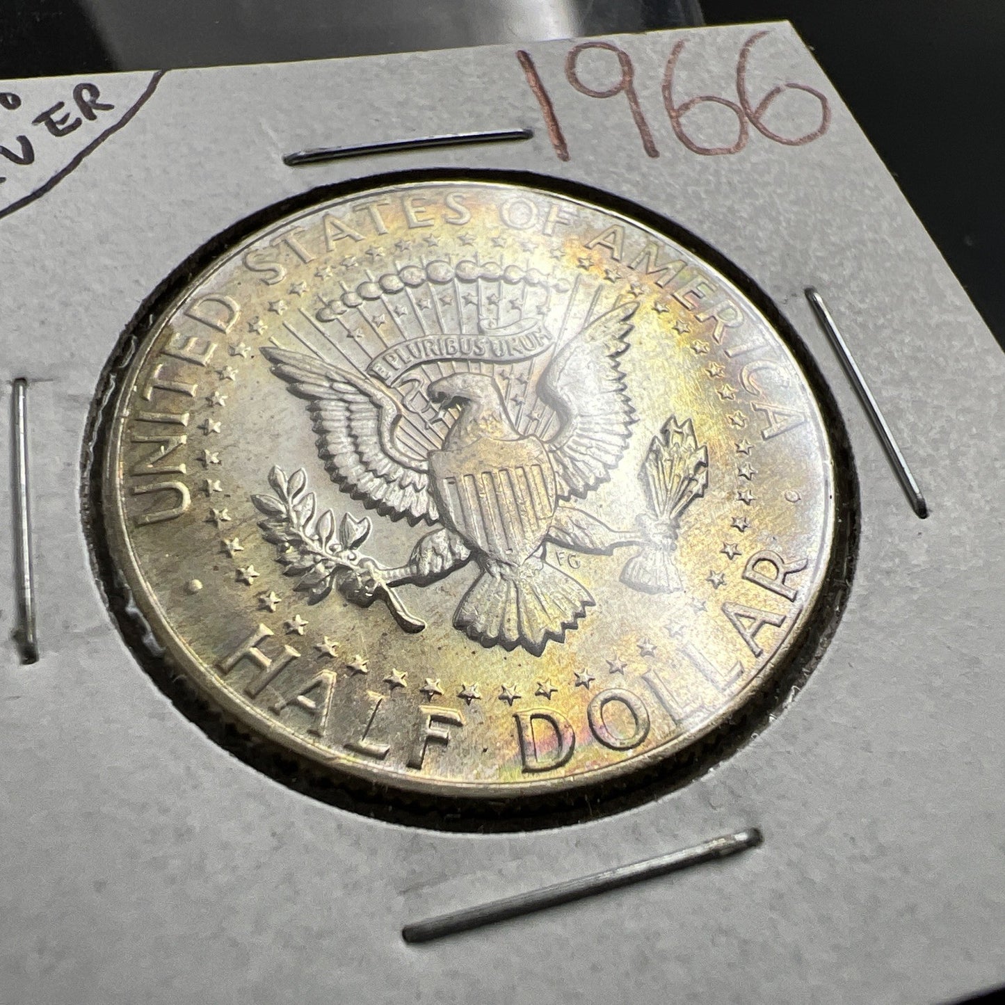 1966 40% Silver Kennedy 50c Half Dollar Coin Nice Toning Toner SKU#J