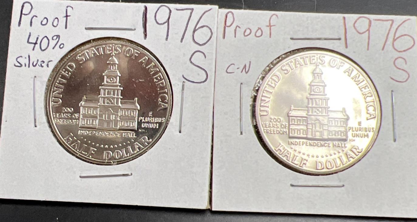 2 Coin Set Silver & Copper Nickel 1976 S 50c Kennedy Half Dollar Coins Gem Proof