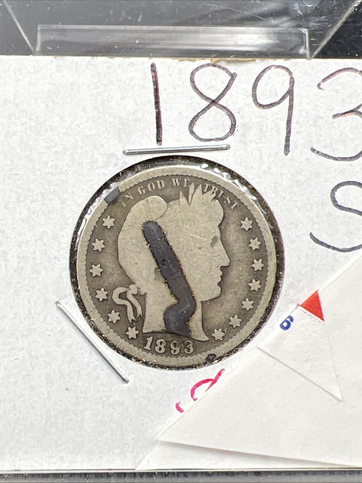 1893 S 25c Barber Silver Quarter Coin AG Details Stain Semi Key Date