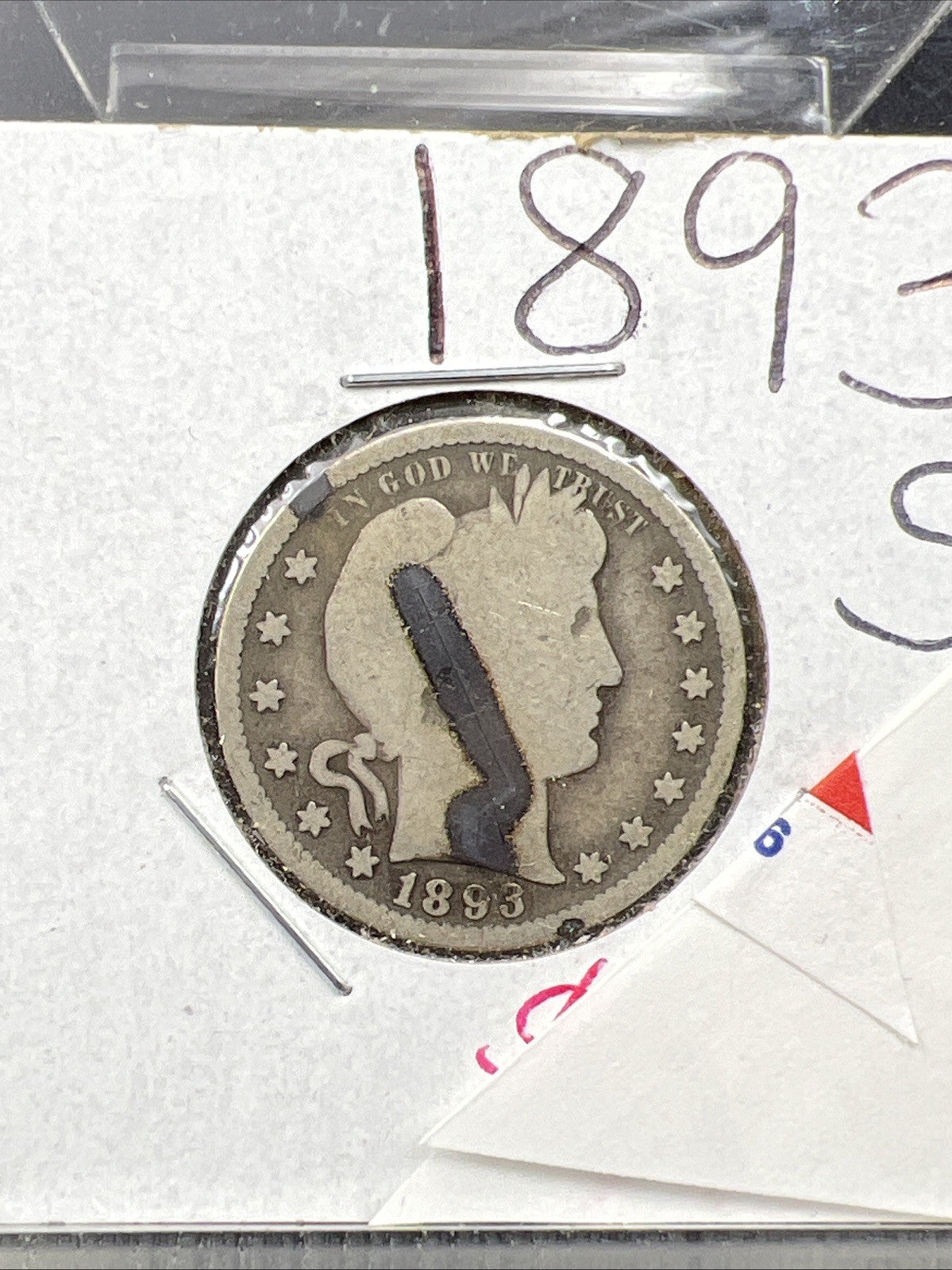 1893 S 25c Barber Silver Quarter Coin AG Details Stain Semi Key Date