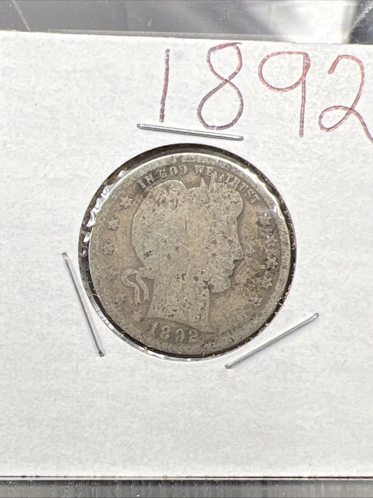 1892 P 25c Barber Silver Quarter Coin Very Circulated SKU#M