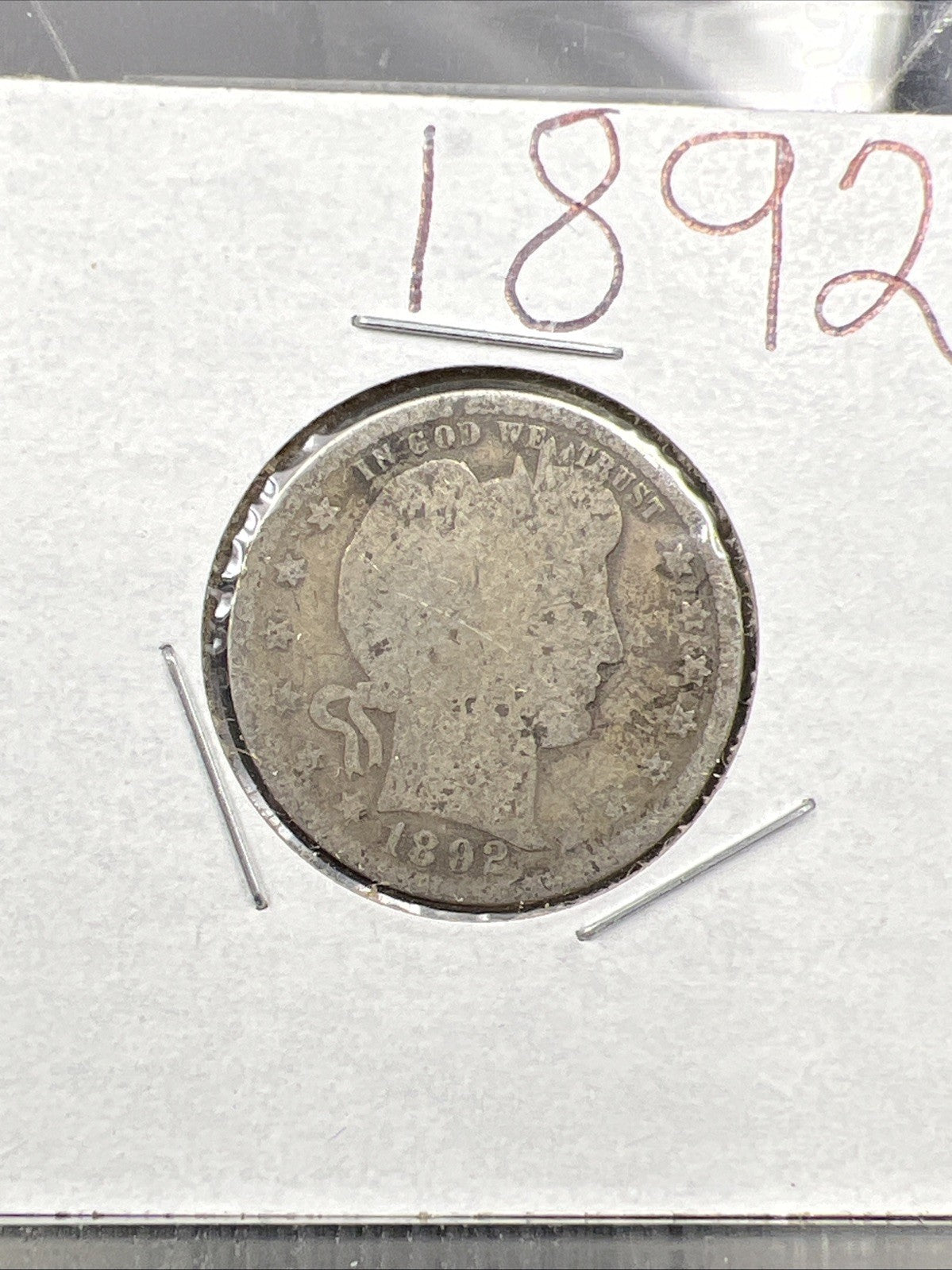 1892 P 25c Barber Silver Quarter Coin Very Circulated SKU#M
