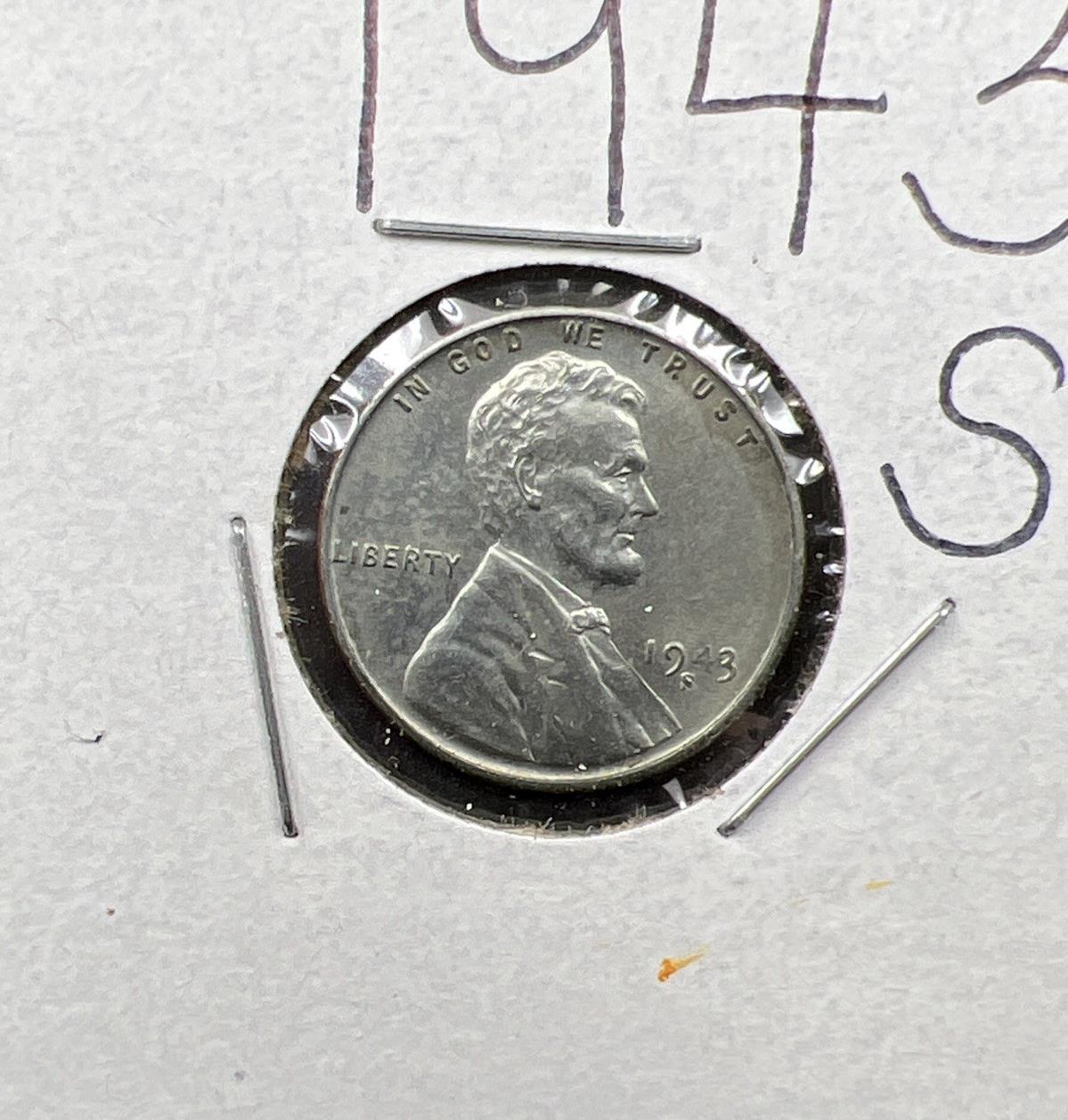 1943 S 1c Lincoln Wheat Steel Cent Penny Coin BU UNC Some Toning