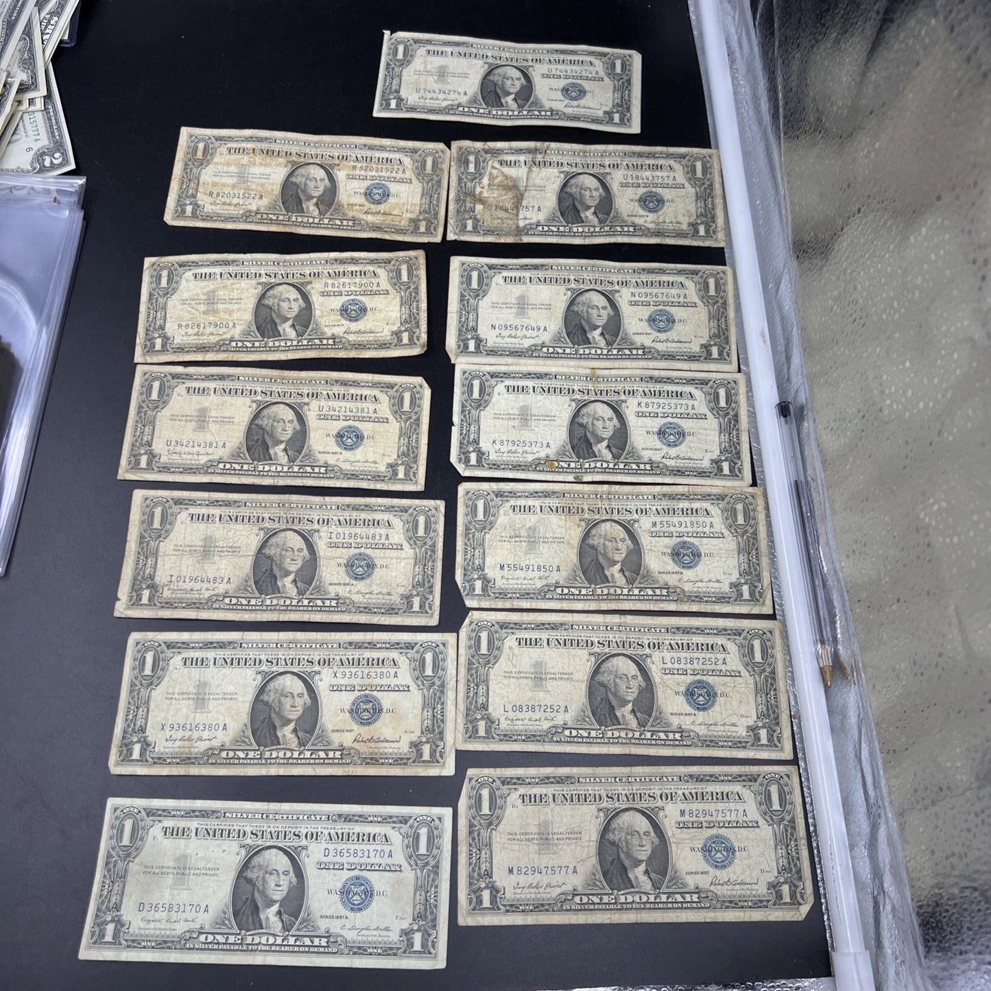 Lot of 13 $1 One Dollar 1957 Blue Seal Silver Certificate Notes Very Circ #170