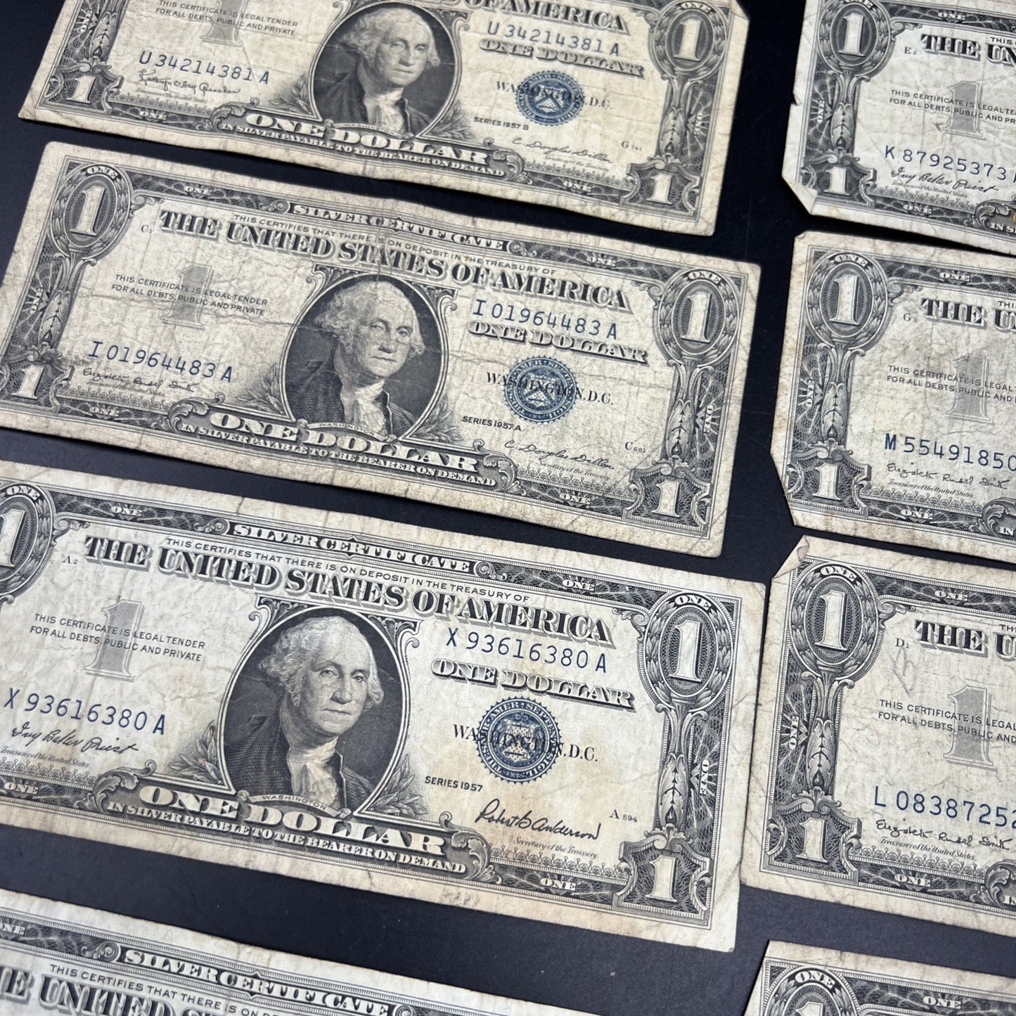 Lot of 13 $1 One Dollar 1957 Blue Seal Silver Certificate Notes Very Circ #170