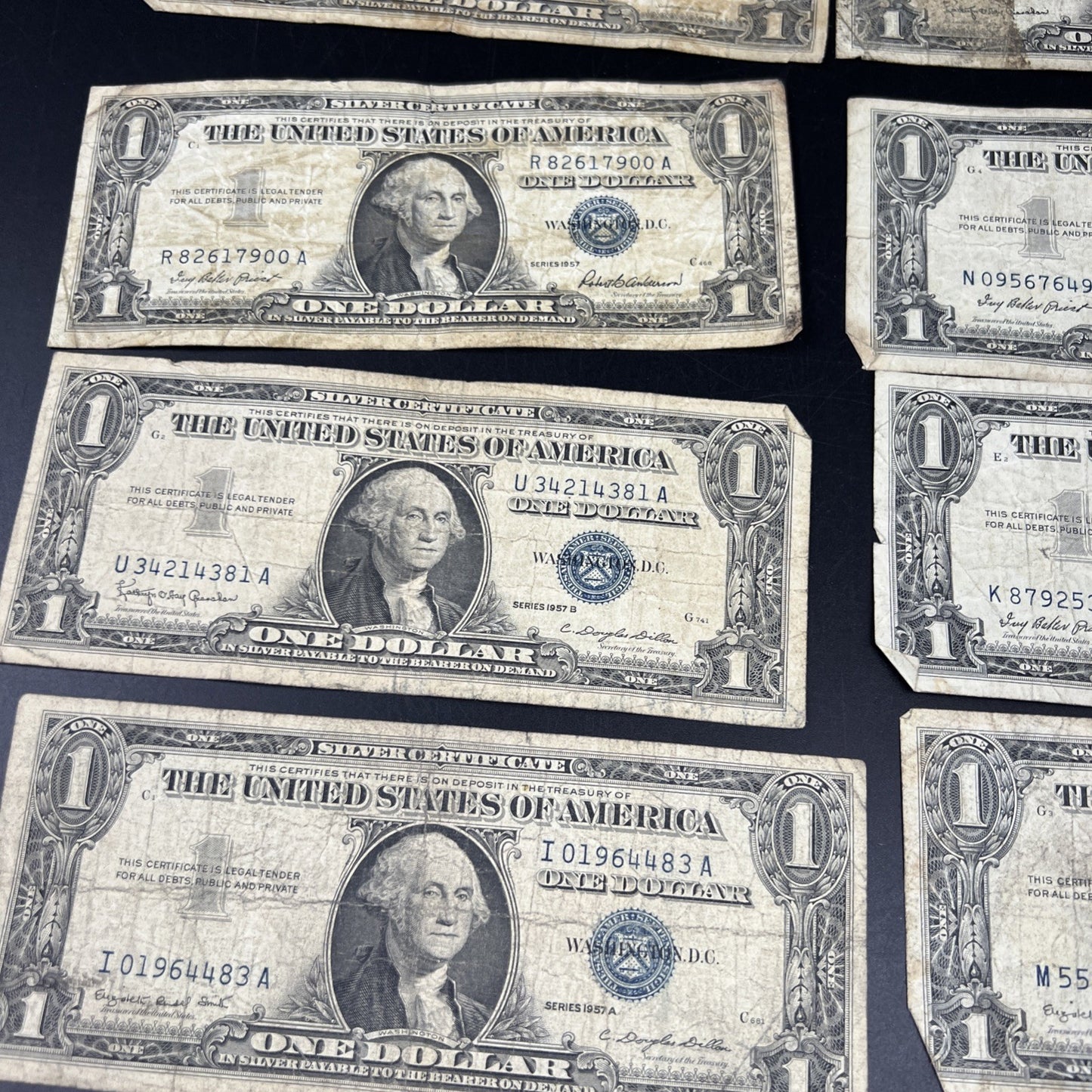 Lot of 13 $1 One Dollar 1957 Blue Seal Silver Certificate Notes Very Circ #170