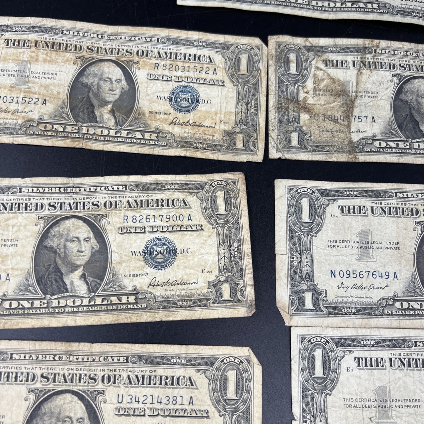 Lot of 13 $1 One Dollar 1957 Blue Seal Silver Certificate Notes Very Circ #170
