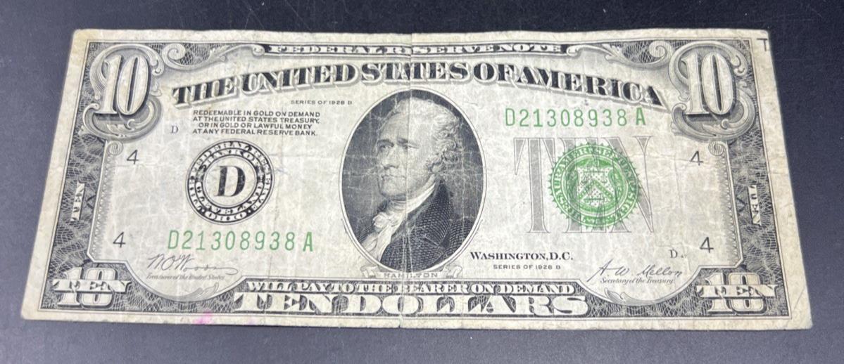 1928 B $10 FRN Federal Reserve Note Redeemable in Gold Cleveland VG Very Good