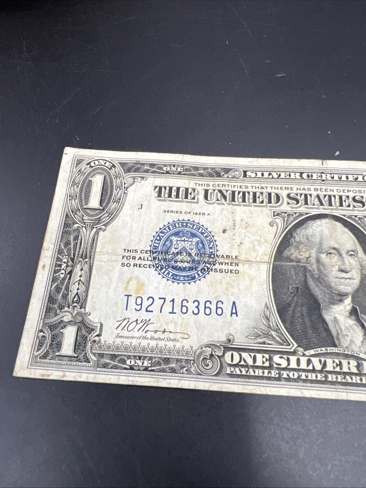 1928 A $1 One Dollar Silver Certificate Funny back Note Fine Circ #366