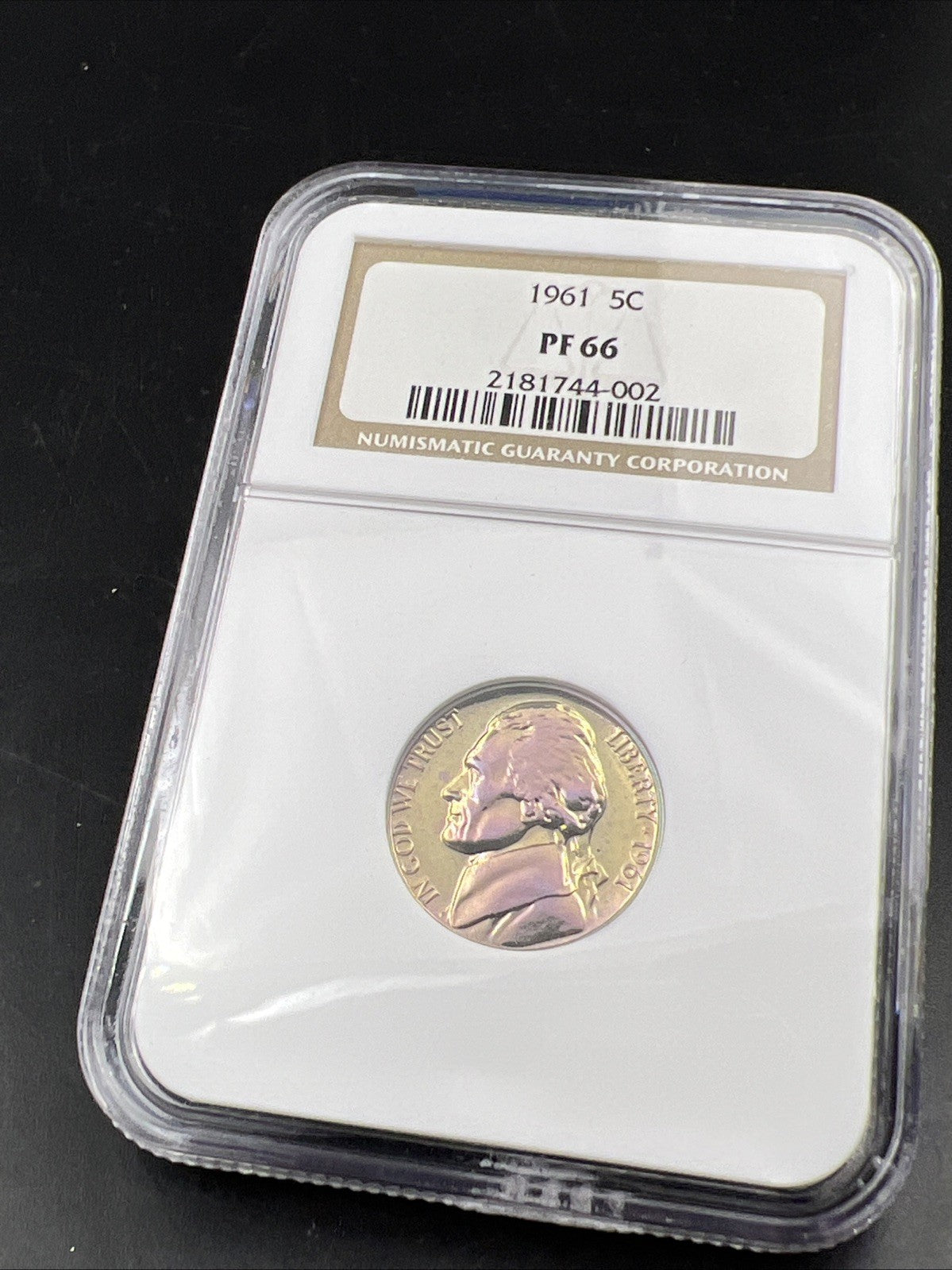 1961 5c Jefferson Nickel NGC PF66 GEM Proof Neat Purple Toning Toner