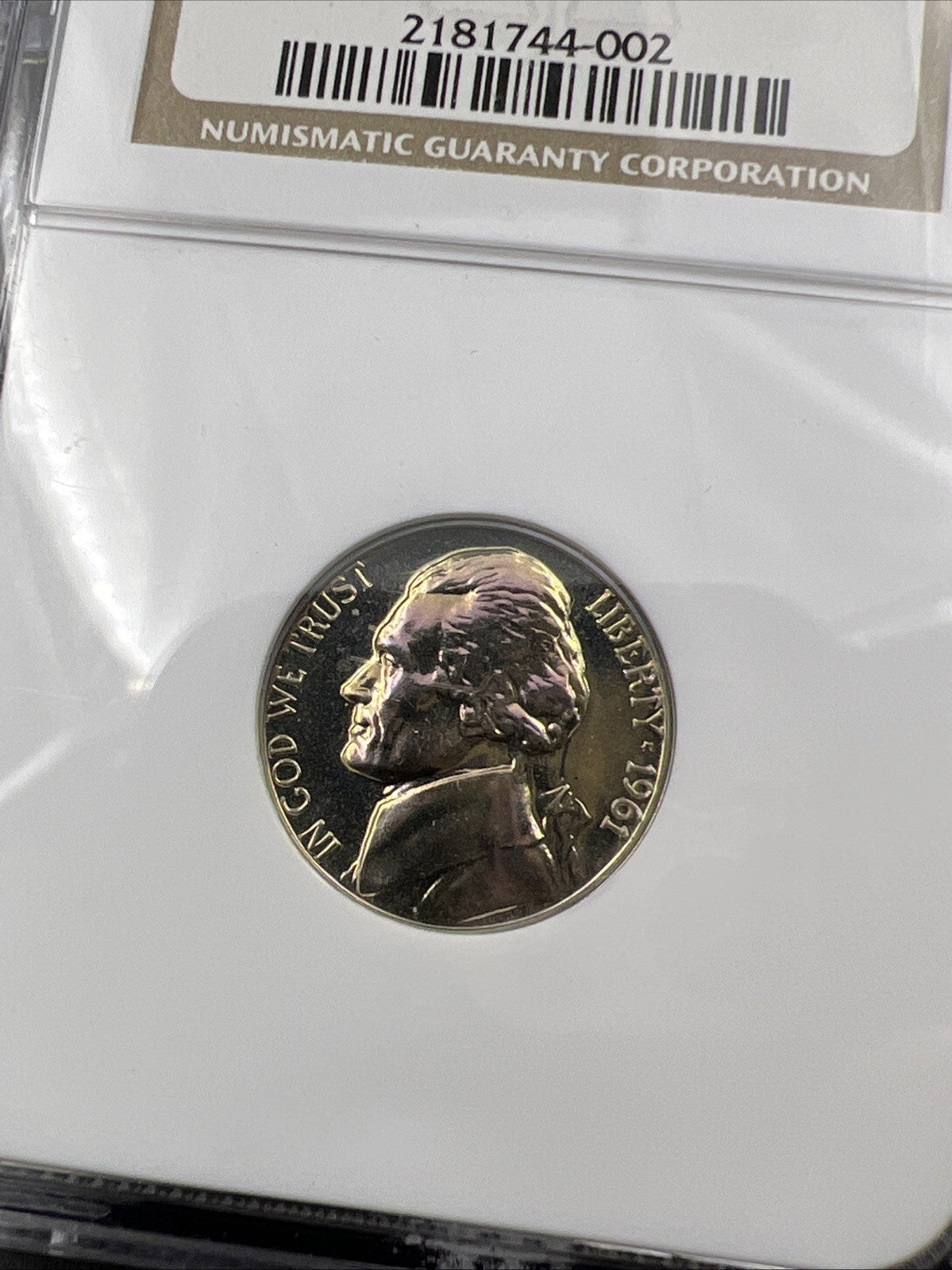 1961 5c Jefferson Nickel NGC PF66 GEM Proof Neat Purple Toning Toner