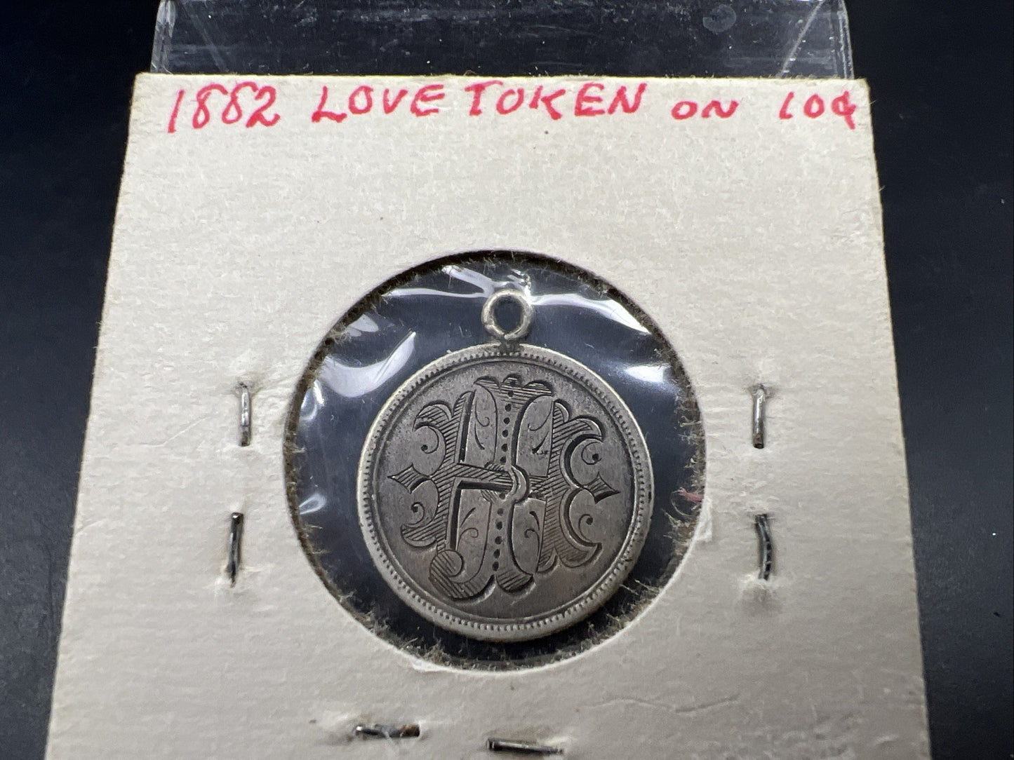 HJI Monogram Initials Love Token on 1882 10c Liberty Silver Dime Seated CH Circ