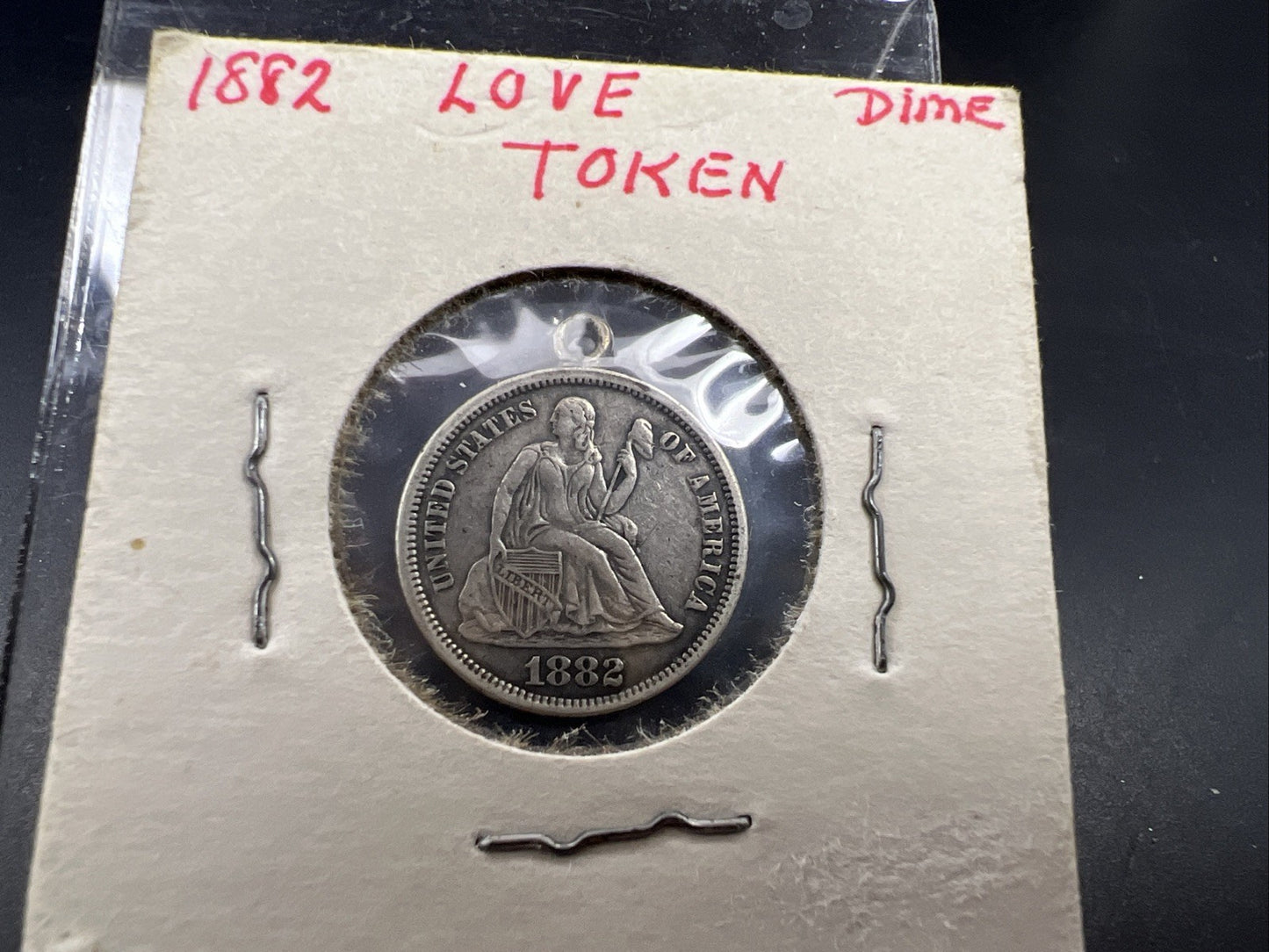 HJI Monogram Initials Love Token on 1882 10c Liberty Silver Dime Seated CH Circ