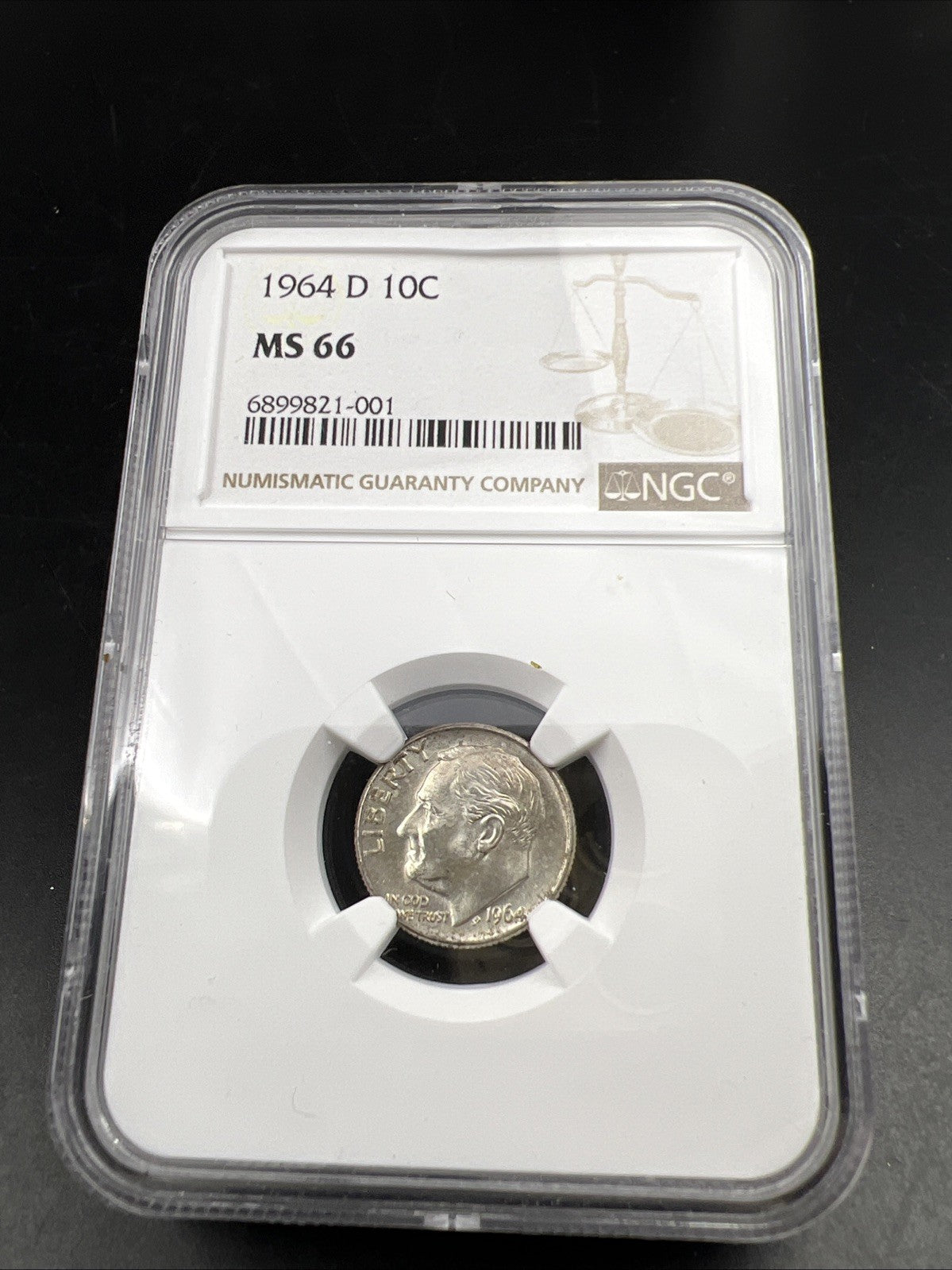 1964 D 10c Roosevelt Silver Dime Coin MS66 NGC Gem BU Certified #001 Some Toning