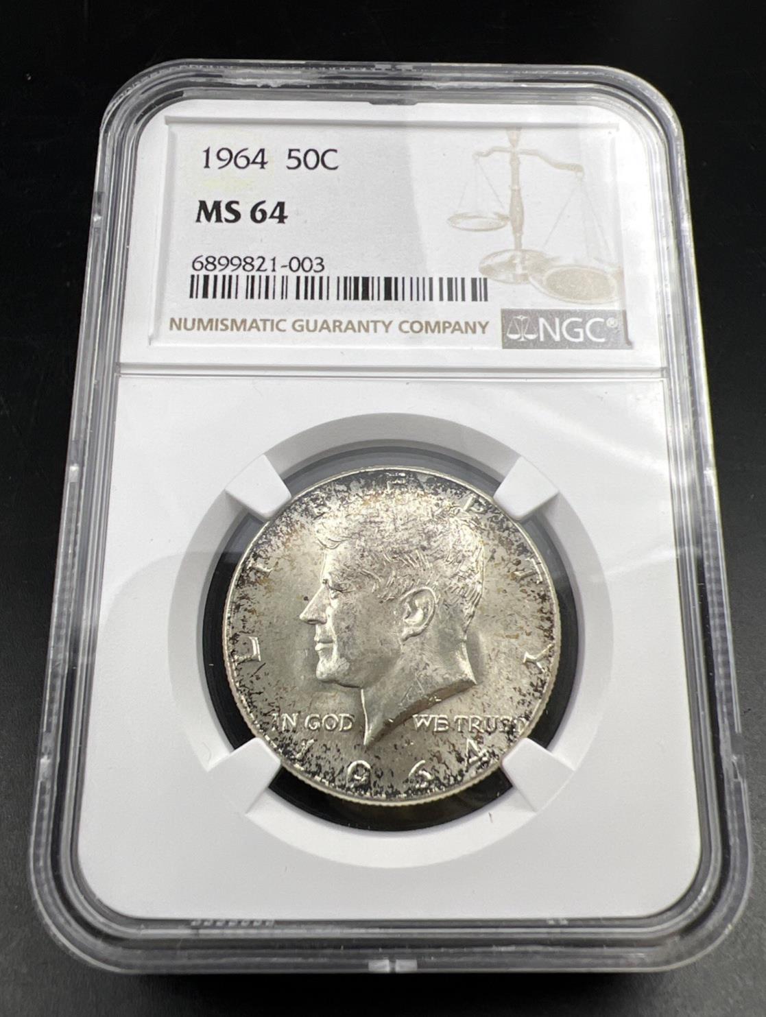 1964 P 50c Kennedy 90% Silver Half Dollar Coin NGC MS64 CH BU Some Toning