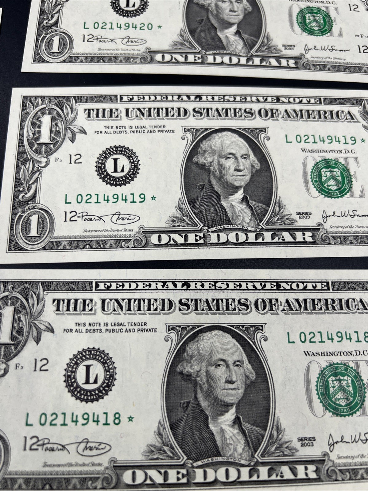 Lot of 23 Consecutive 1995 * Star FRN $1 Federal Reserve Notes Choice UNC
