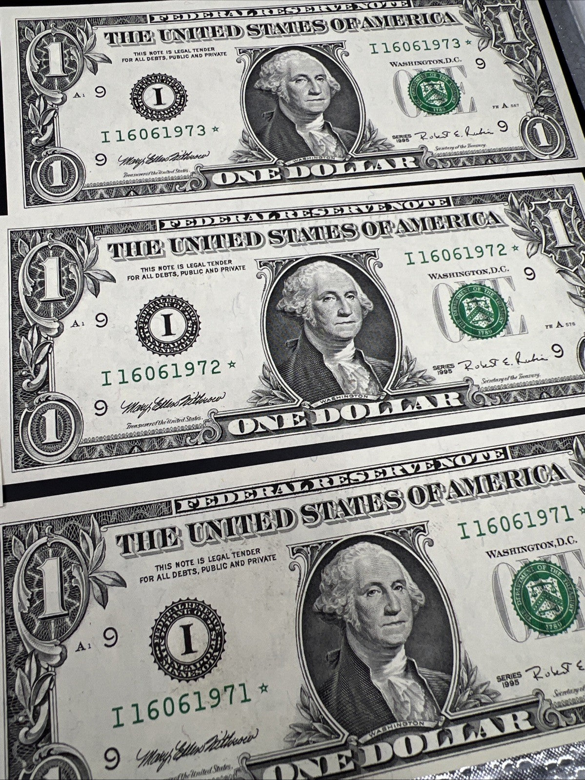 Lot of 23 Consecutive 1995 * Star FRN $1 Federal Reserve Notes Choice UNC