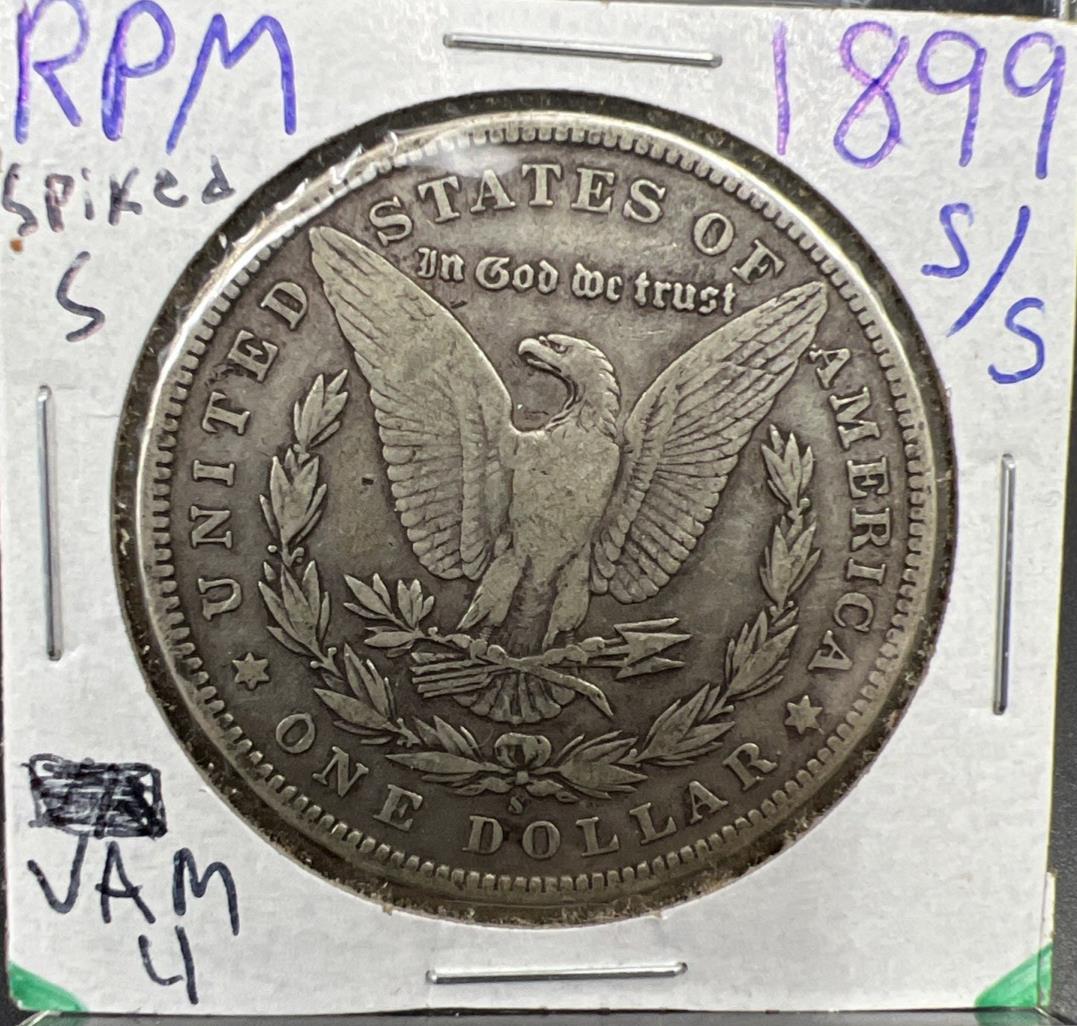 1899 S S/S Vam 4 Spiked S Variety Morgan Silver Dollar Coin VF Very Fine Circ