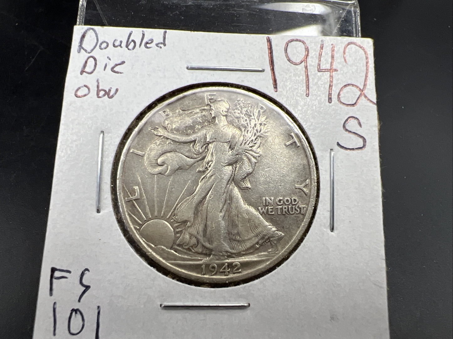 1942 S Walking Liberty Half Dollar Coin Double Die Obverse DDO CH VF FS-101