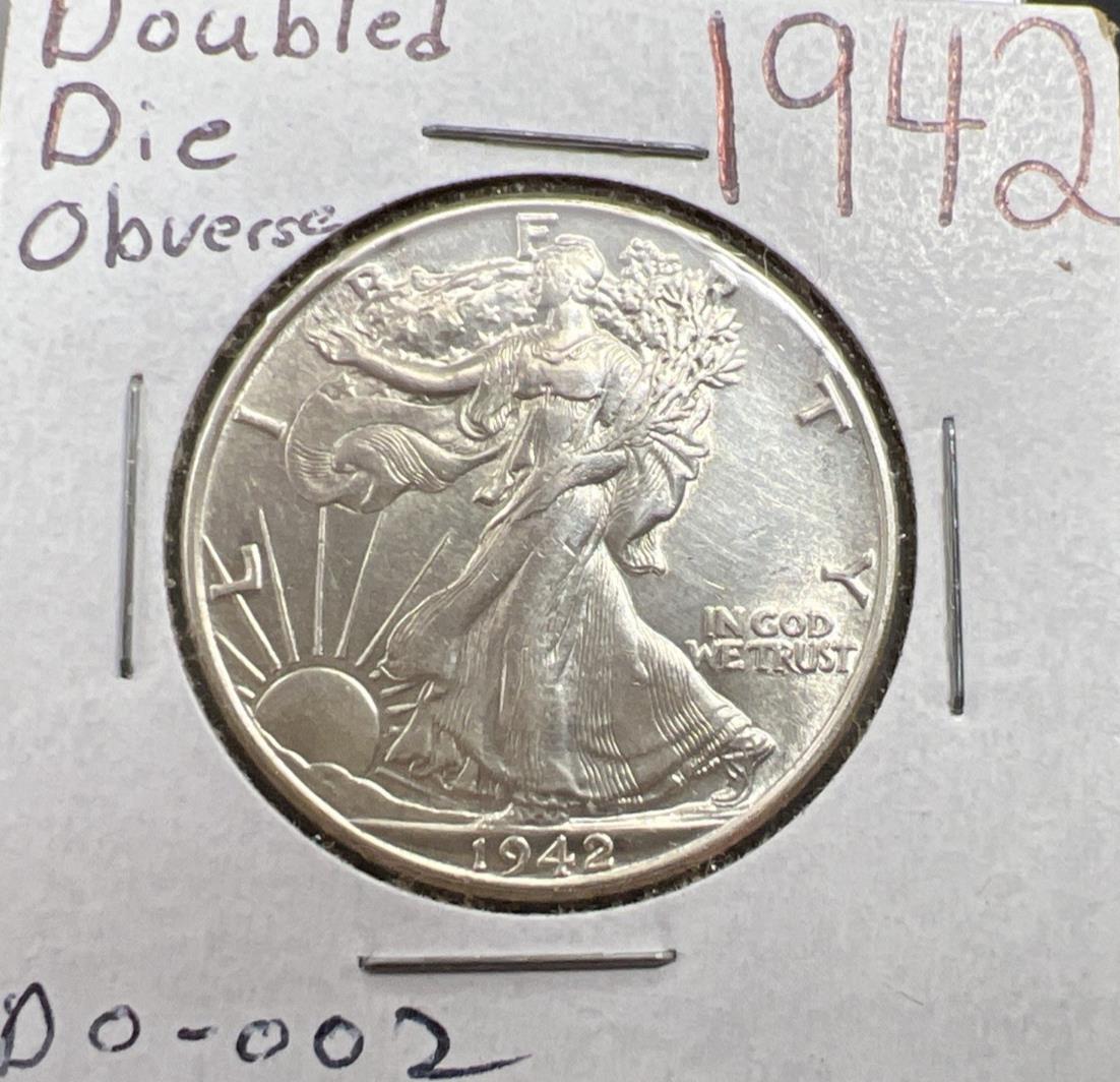 1942 P Walking Liberty Silver Half Dollar DDO 002 Double Die Obverse UNC Details