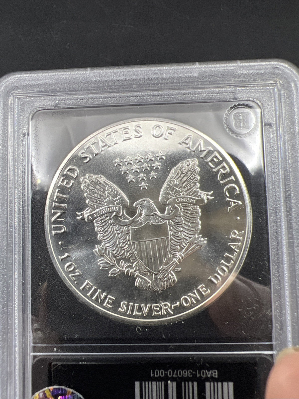 1989 1 Oz ASE American Silver Eagle Coin Obverse Struck Thru Error