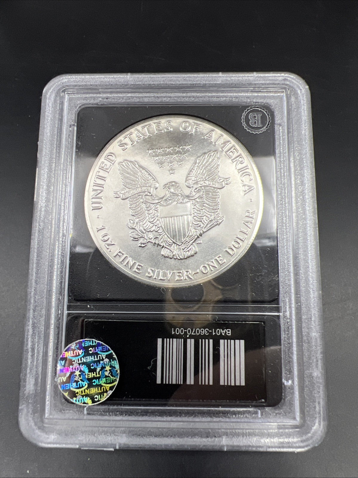 1989 1 Oz ASE American Silver Eagle Coin Obverse Struck Thru Error