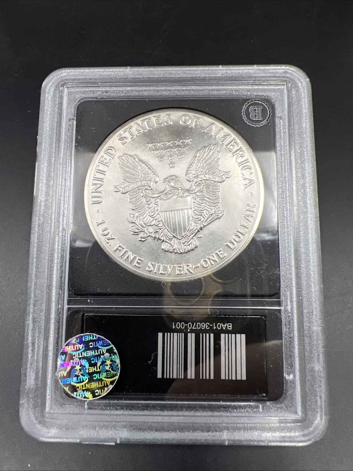 1989 1 Oz ASE American Silver Eagle Coin Obverse Struck Thru Error